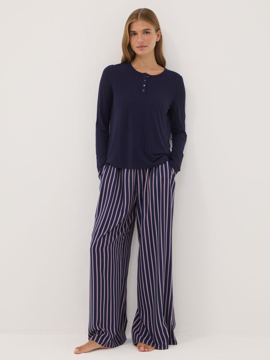Blue ribbed stretch viscose pyjama top_2