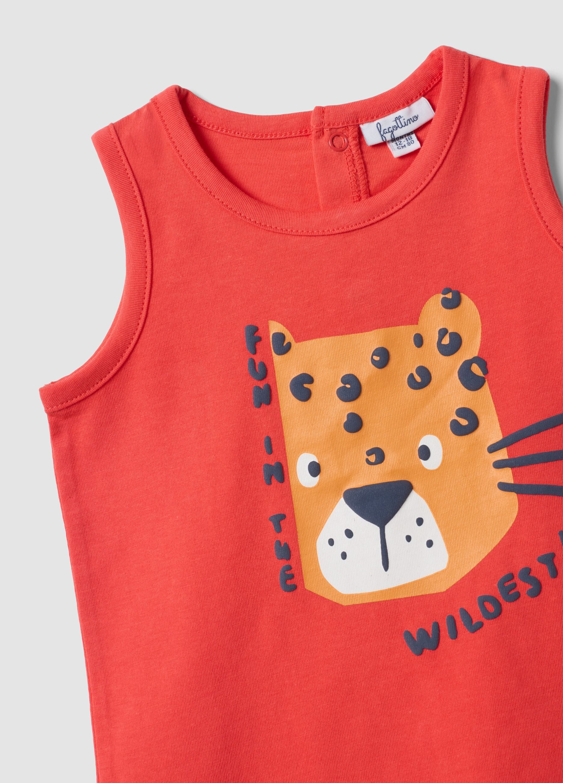 Rotes Tanktop aus reiner Baumwolle mit Print