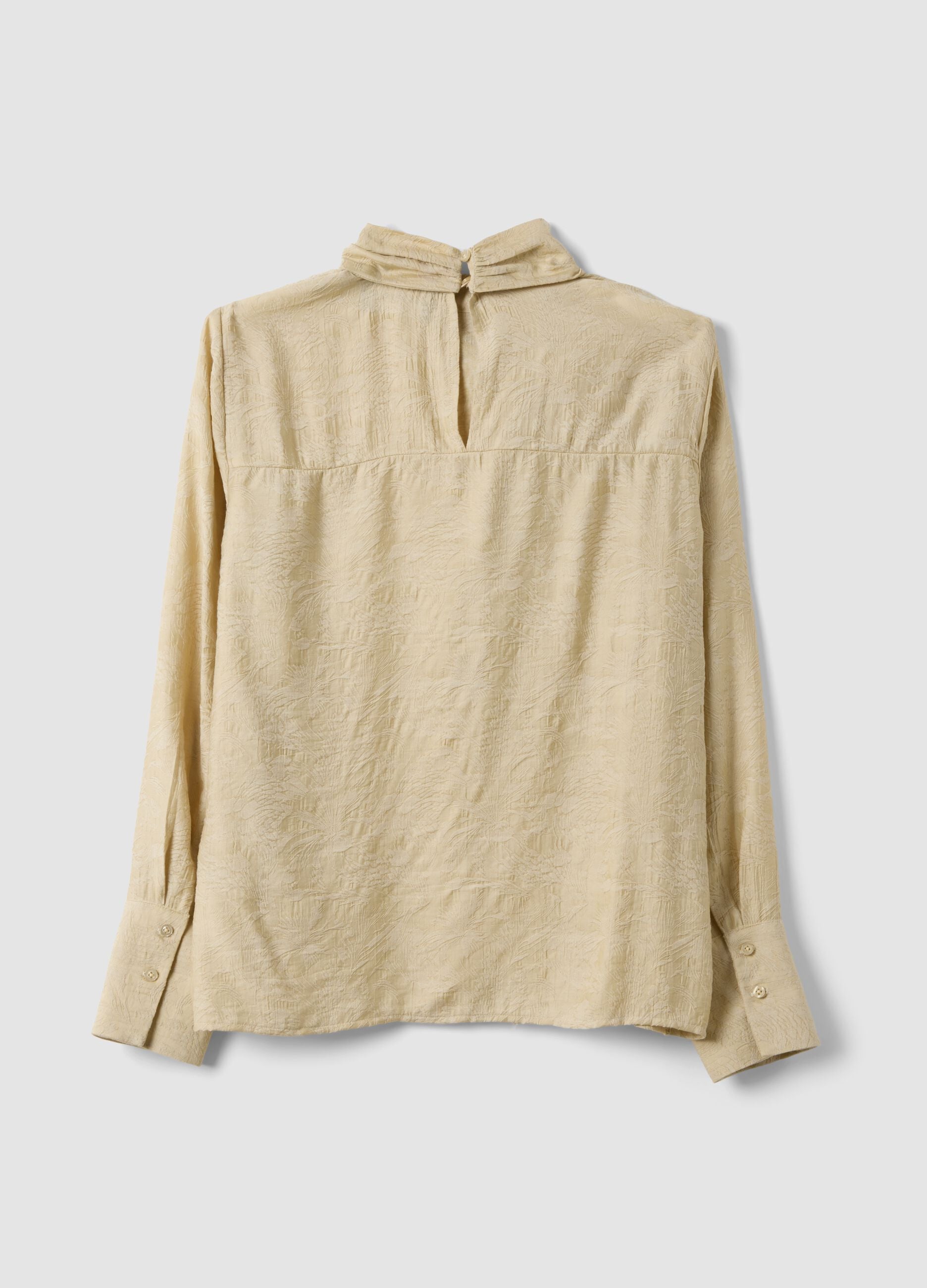 Beige viscose-blend blouse with bow collar