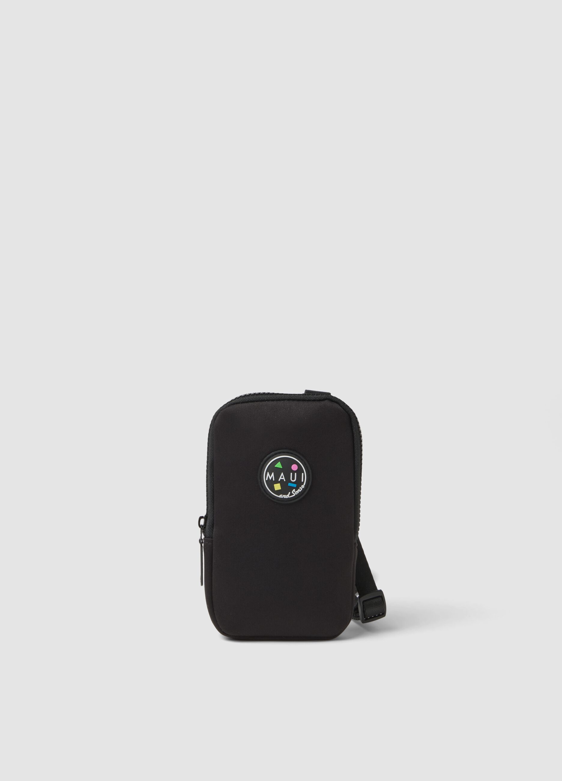 Schwarze Handytasche mit Reissverschluss und verstellbarem Schulterriemen