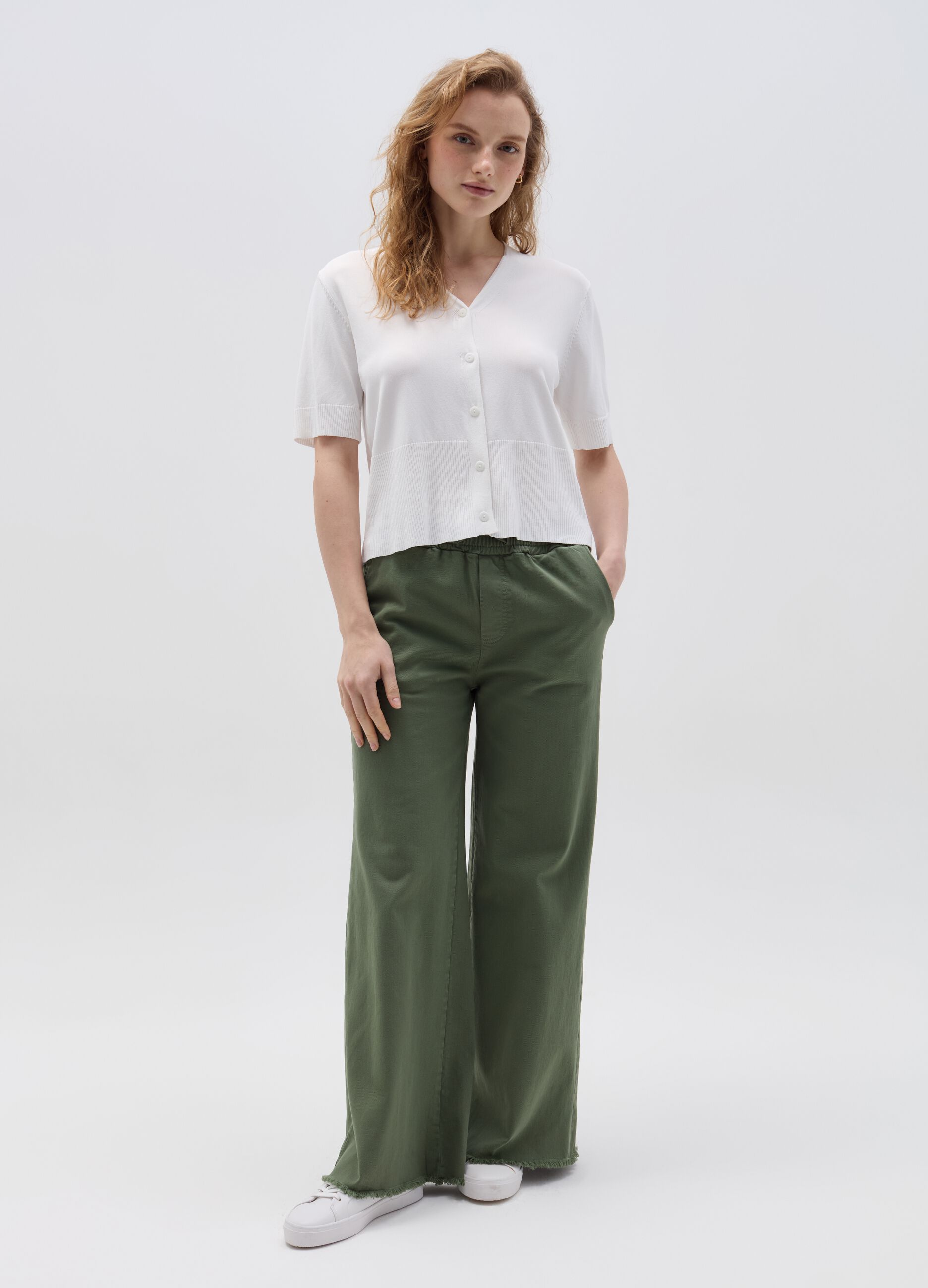 Fleece palazzo trousers with raw edging