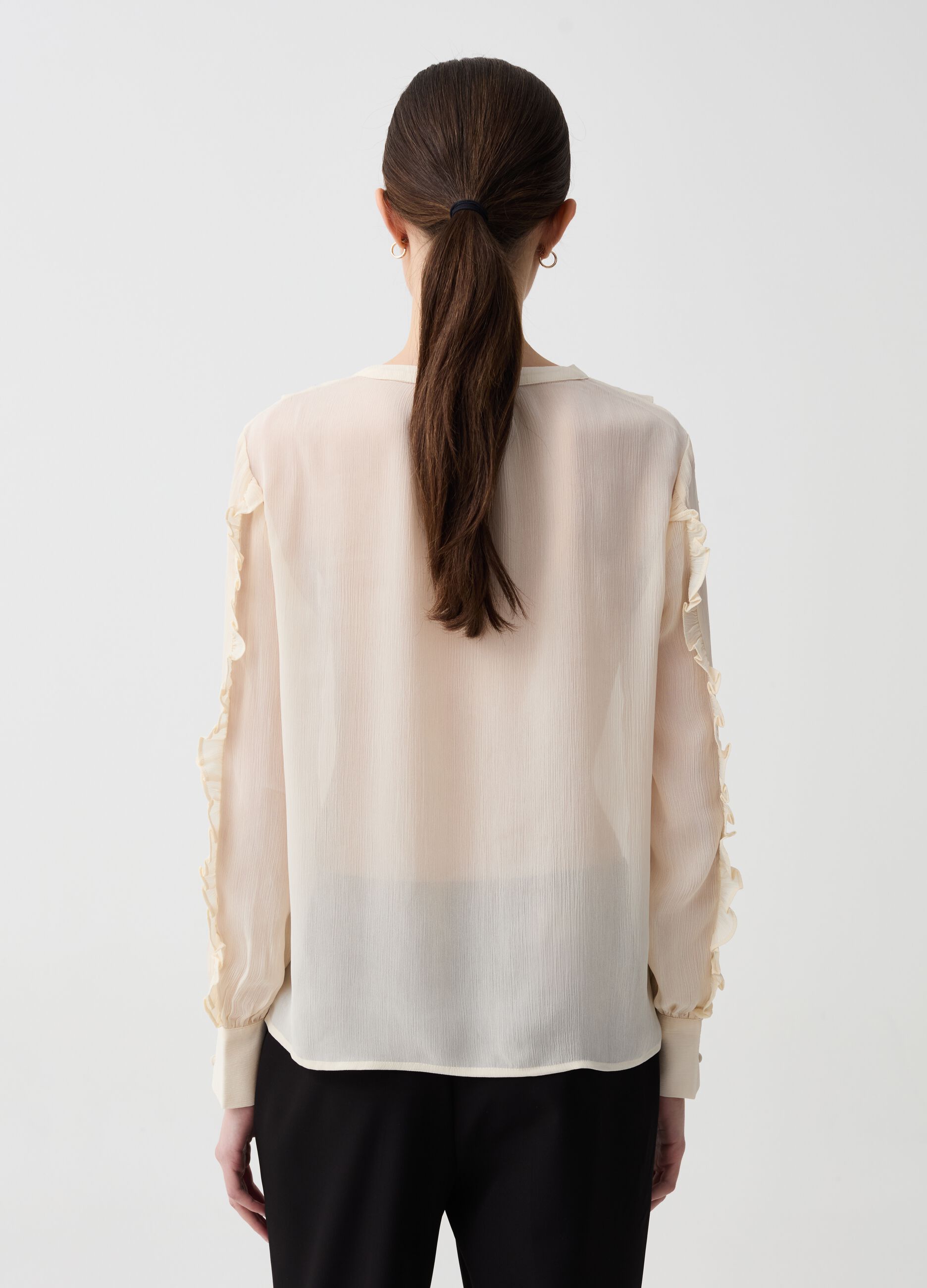 Crêpe blouse with embroidery and frills