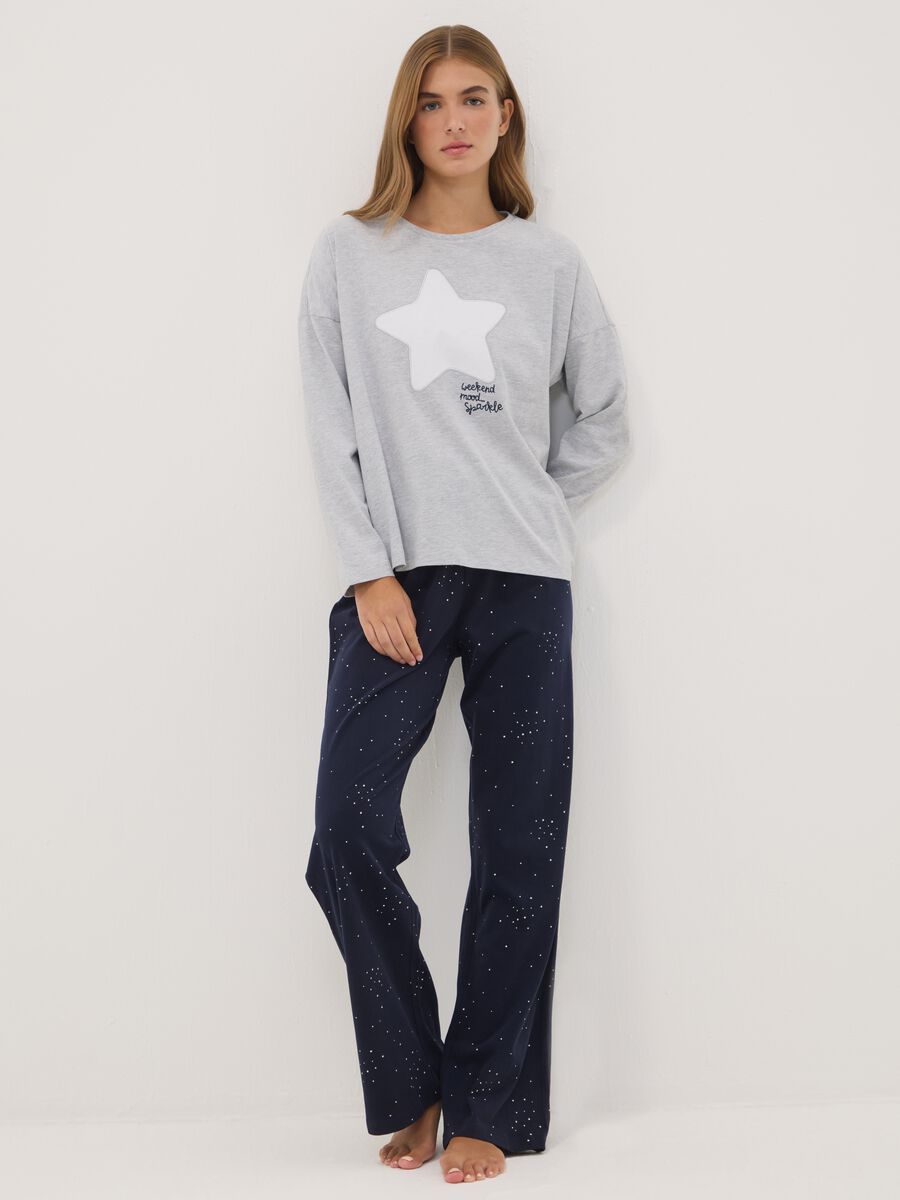 Grey organic cotton and viscose blend crew-neck pyjamas_0