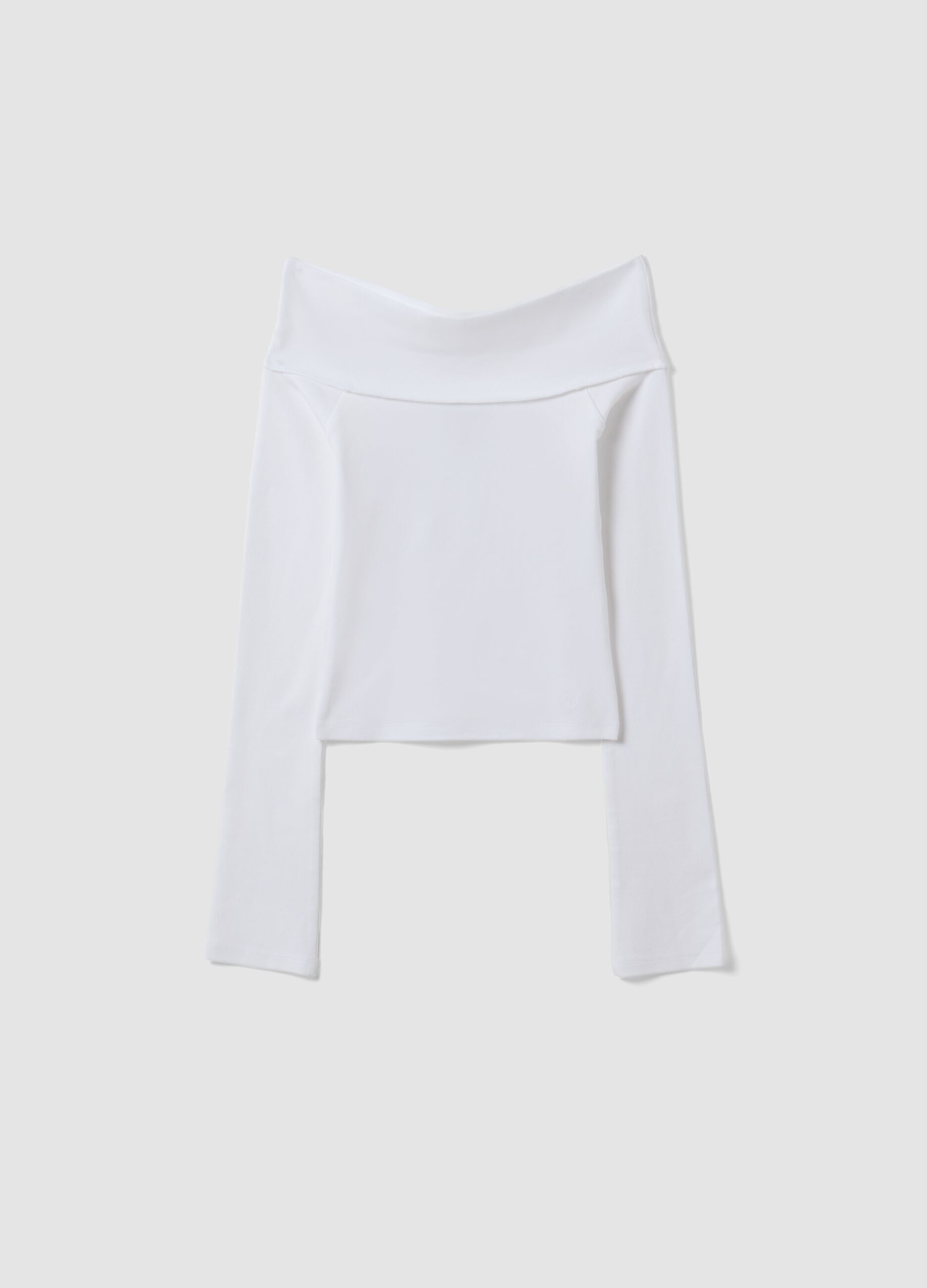 Wei&szlig;es Slim-Fit-T-Shirt aus elastischer Baumwolle mit U-Boot-Ausschnitt