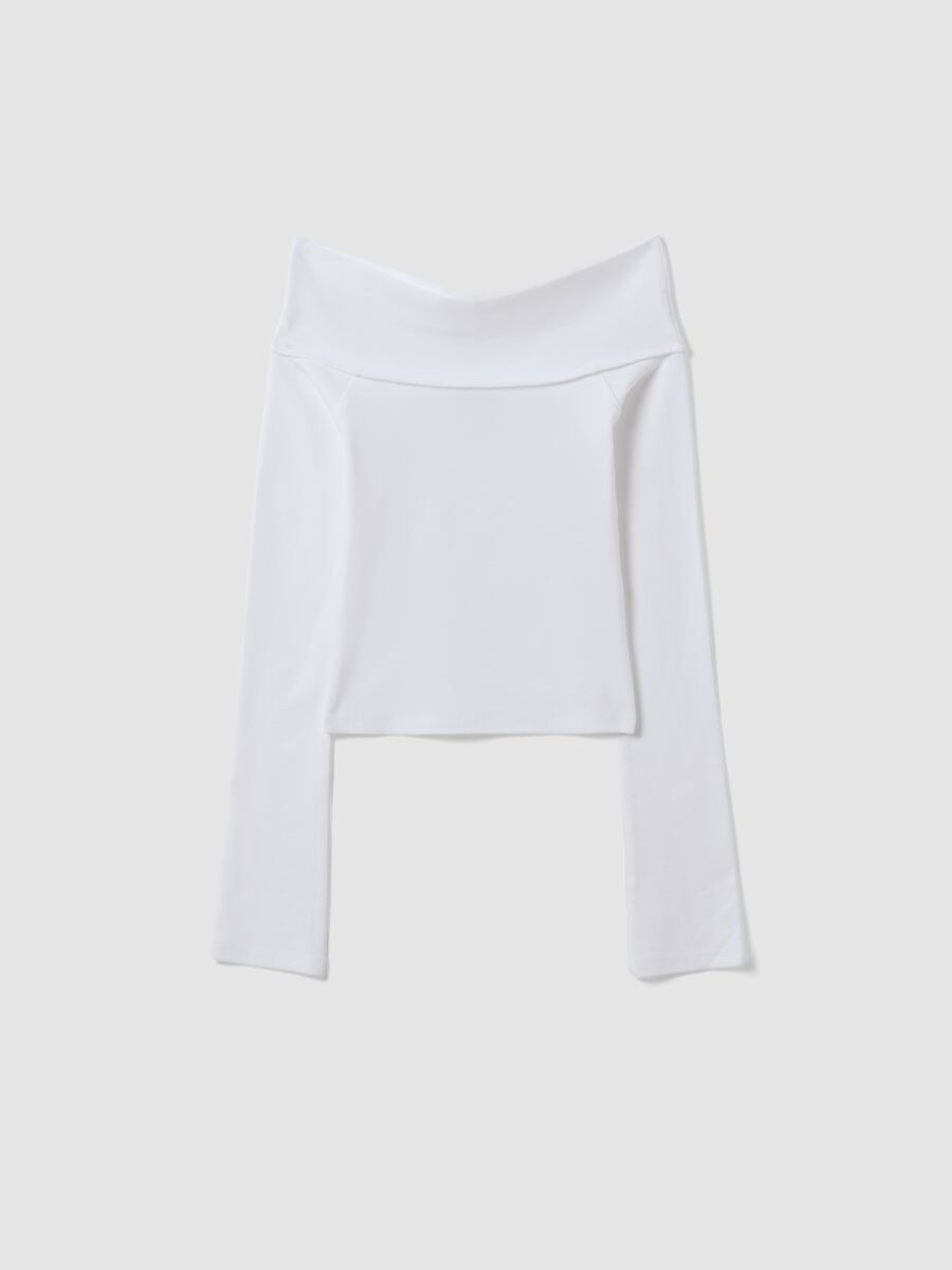 Wei&szlig;es Slim-Fit-T-Shirt aus elastischer Baumwolle mit U-Boot-Ausschnitt_3