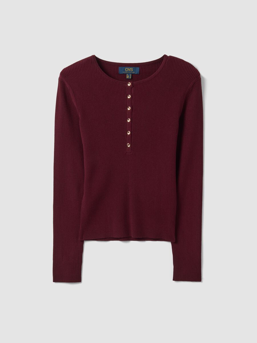 Red fitted ribbed viscose-blend top with buttons_4