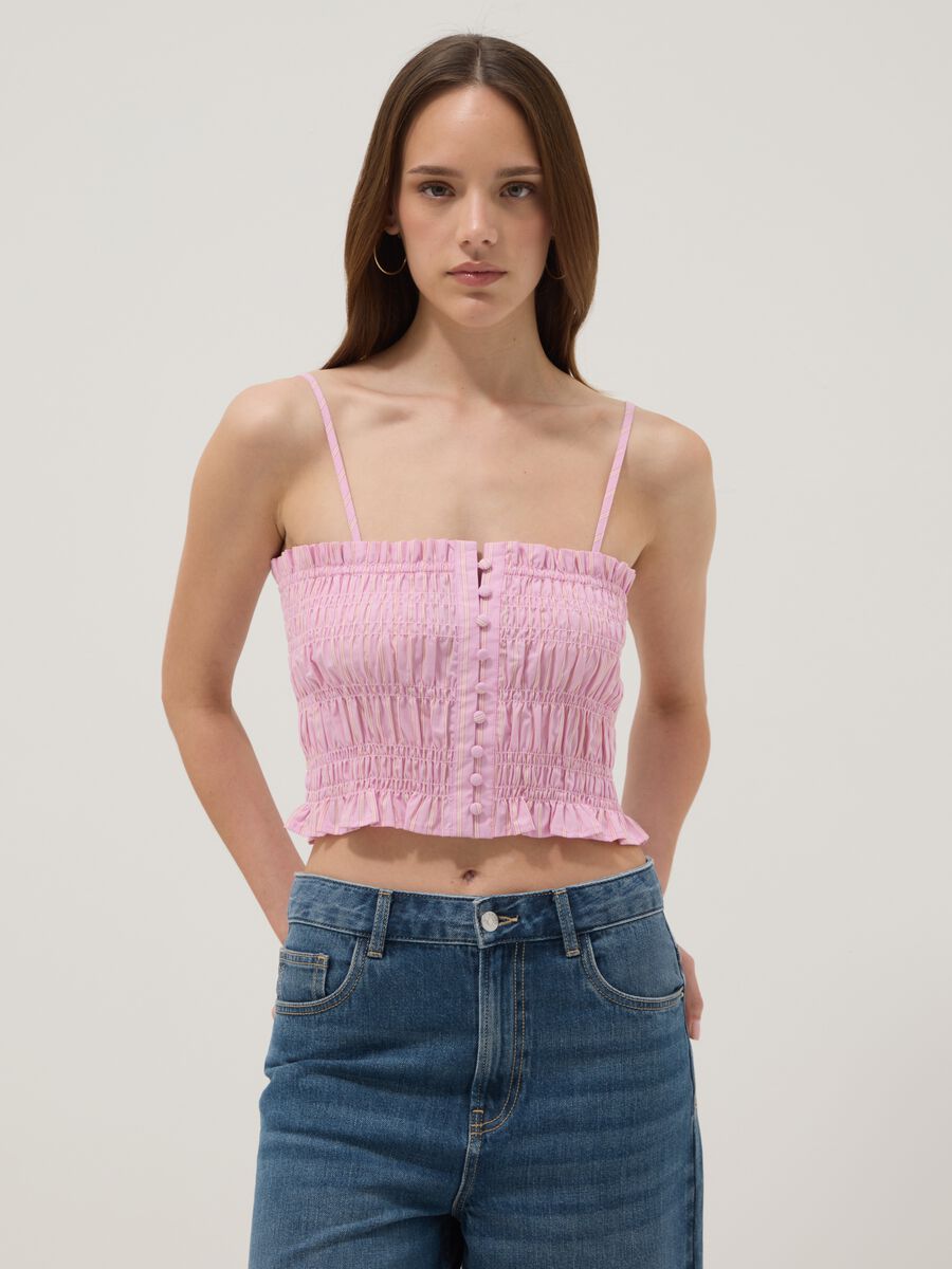 Rosa Tanktop aus reiner Baumwolle mit schmalen Tr&auml;gern_1