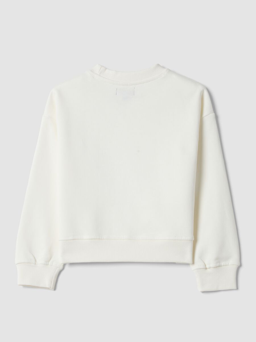 Girls' white pure cotton sweatshirt regular fit with floral embroidery_1