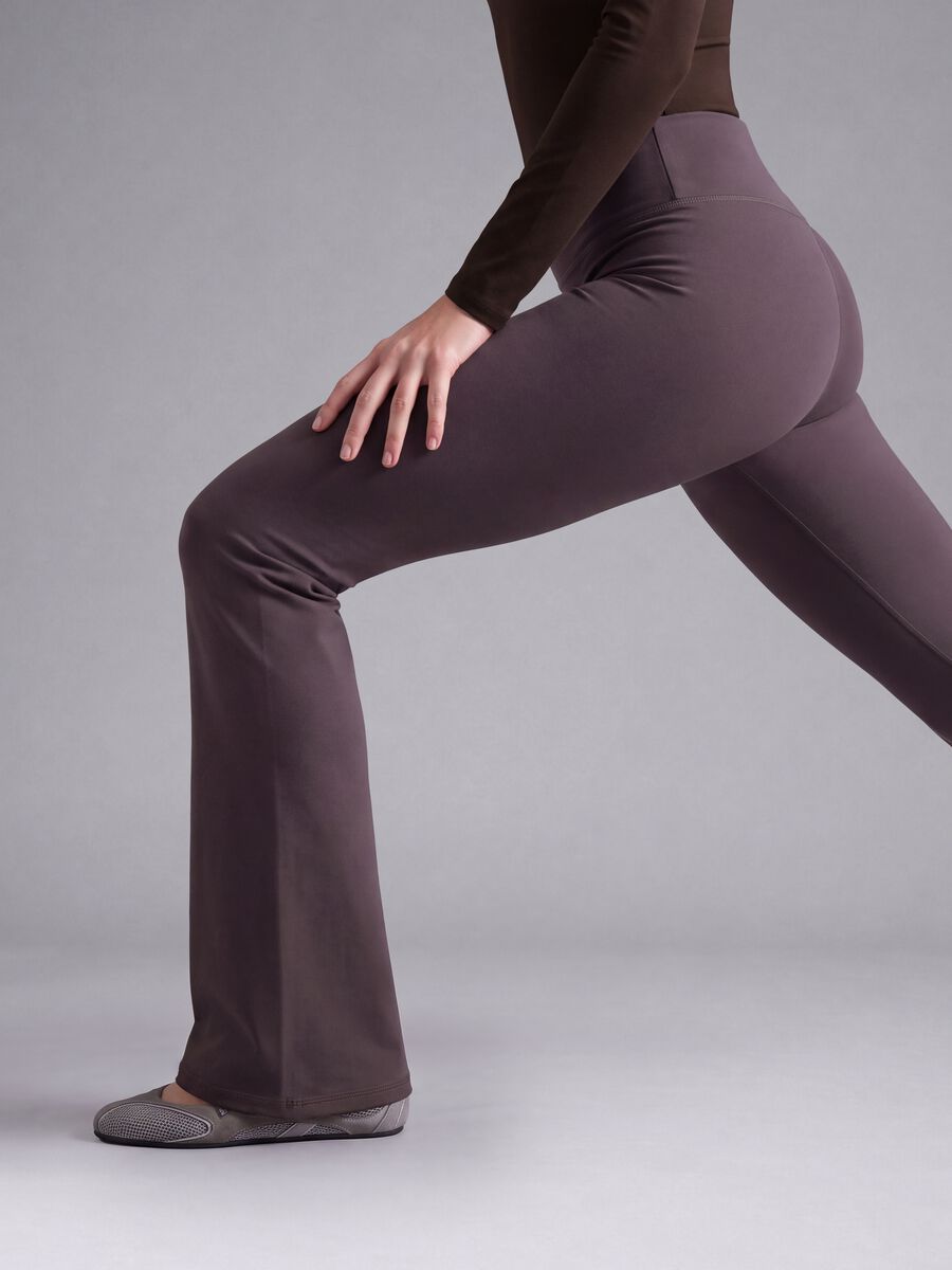 Purple Flared Leggings in Stretch Fabric_4