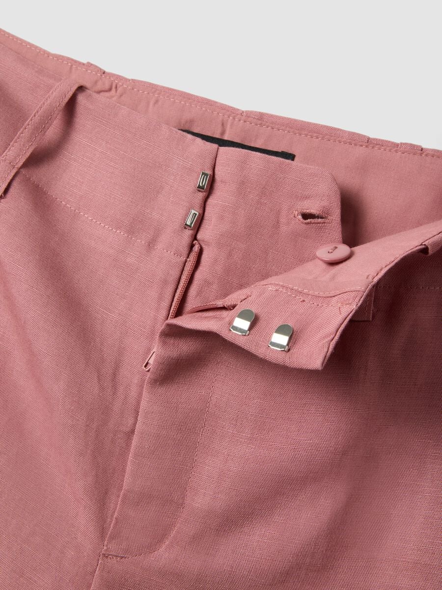 Pink linen-viscose blend wide-leg trousers with structured waistband_5