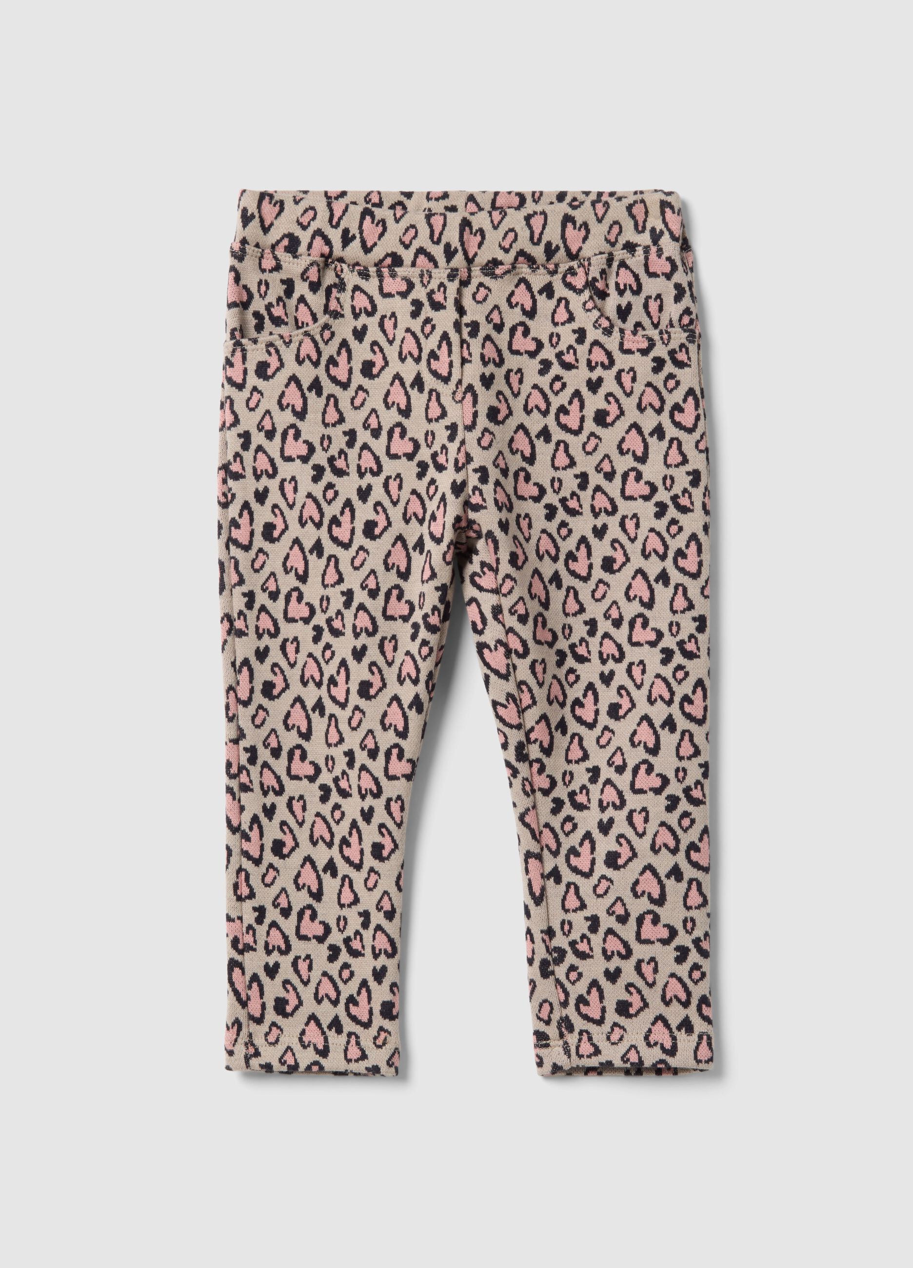 Treggings slim fit leopardati in cotone elasticizzato per bimba