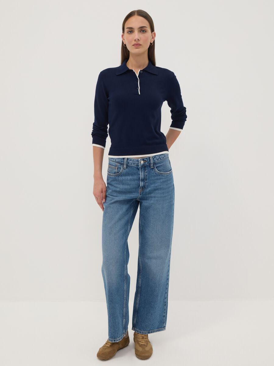 Blue viscose-blend top with polo collar, regular fit_2