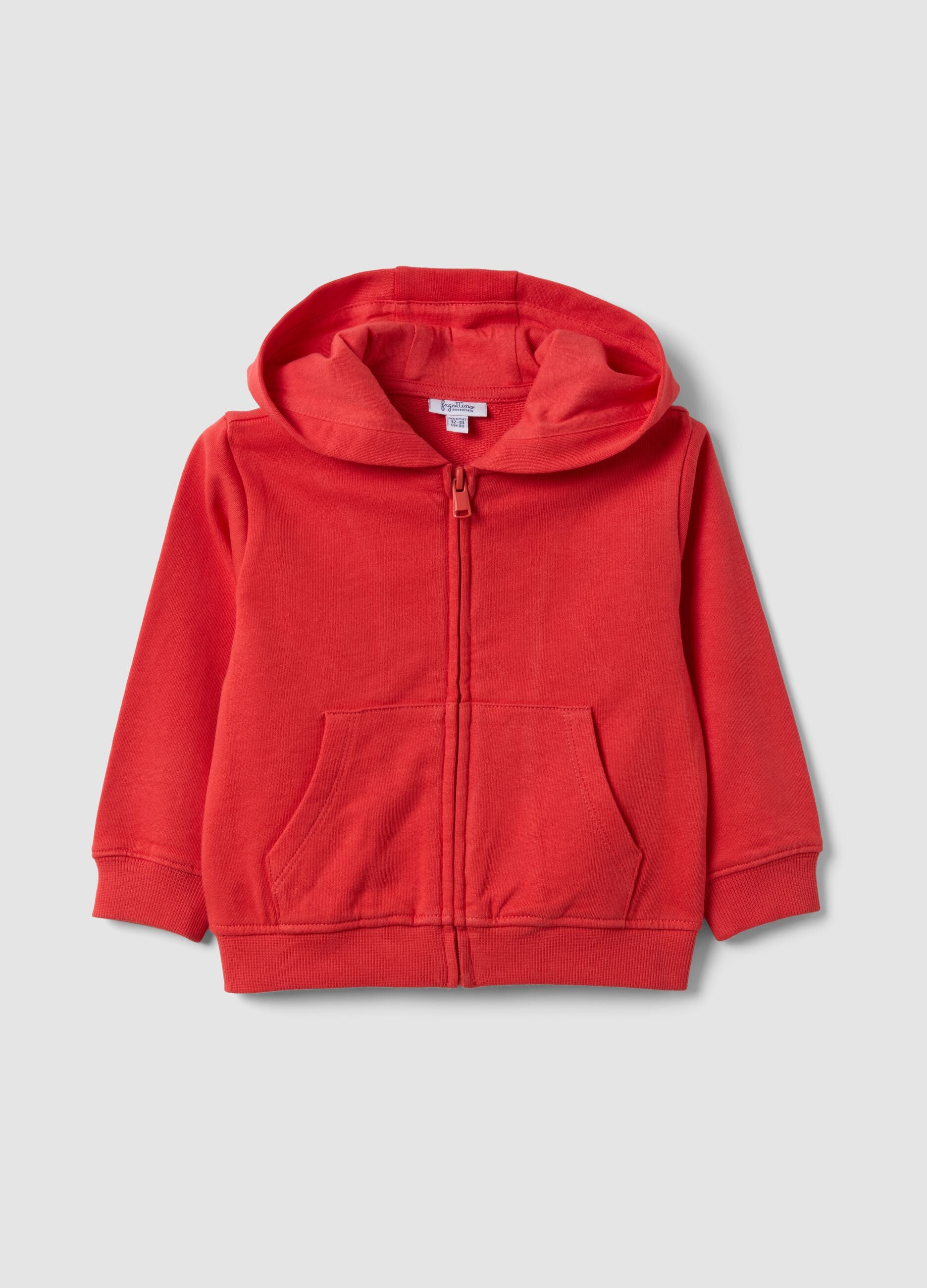 Sweatshirt vermelha com capuz em algod&atilde;o org&acirc;nico puro, corte regular, para menino