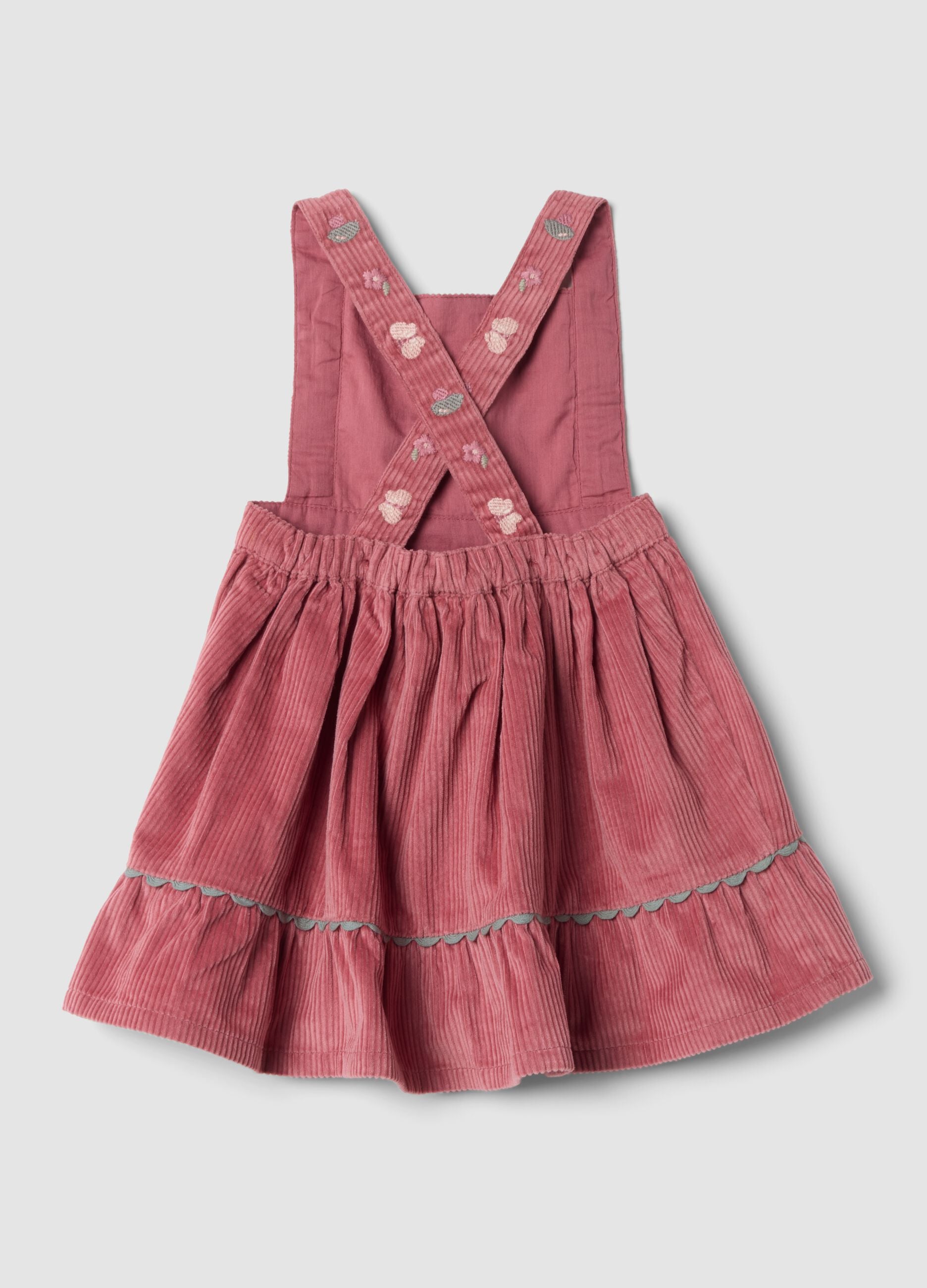 Rosa Kleid aus reiner Baumwolle mit geripptem, eckigem Ausschnitt, Regular Fit