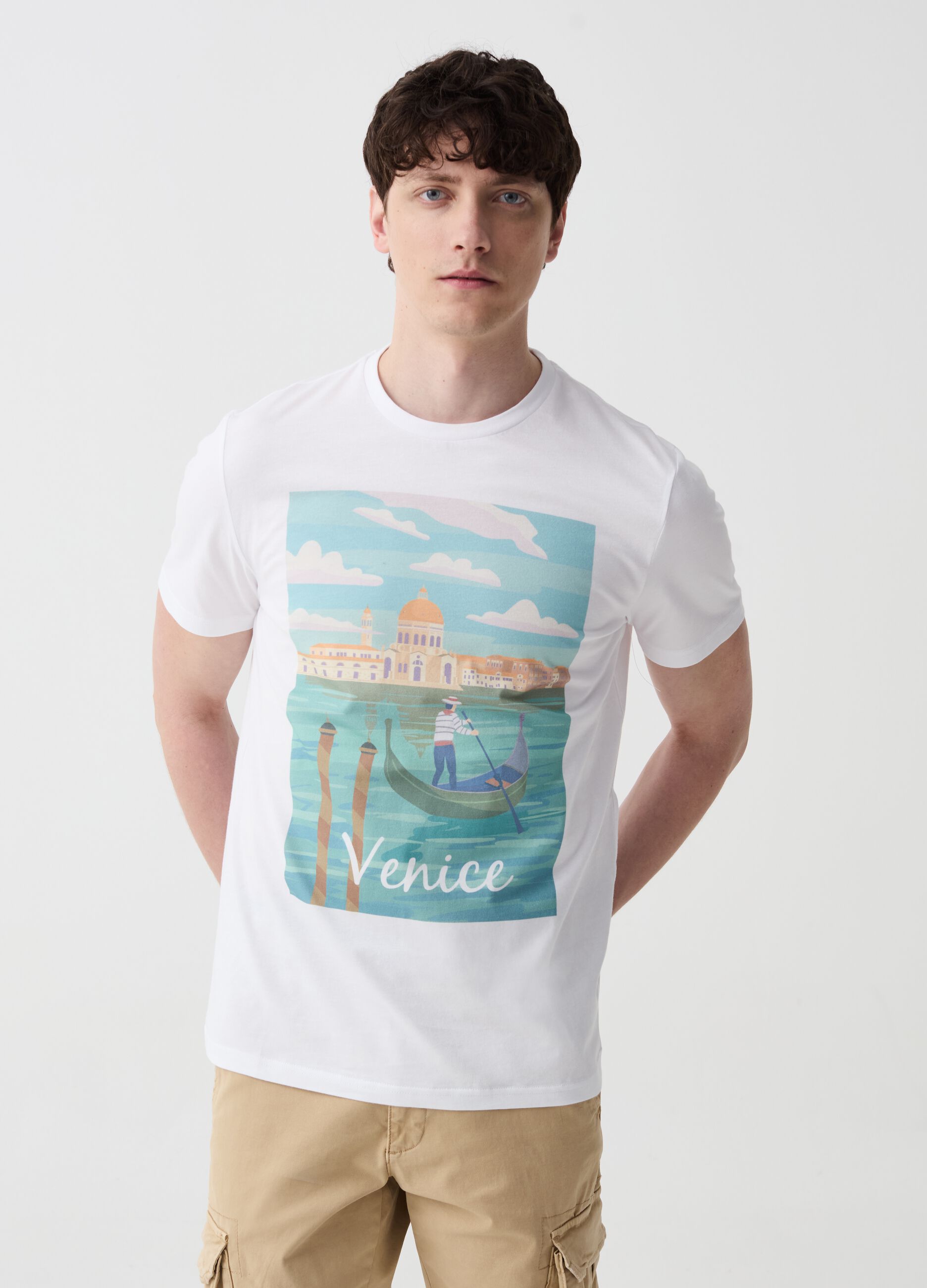 Cotton T-shirt with Venice print