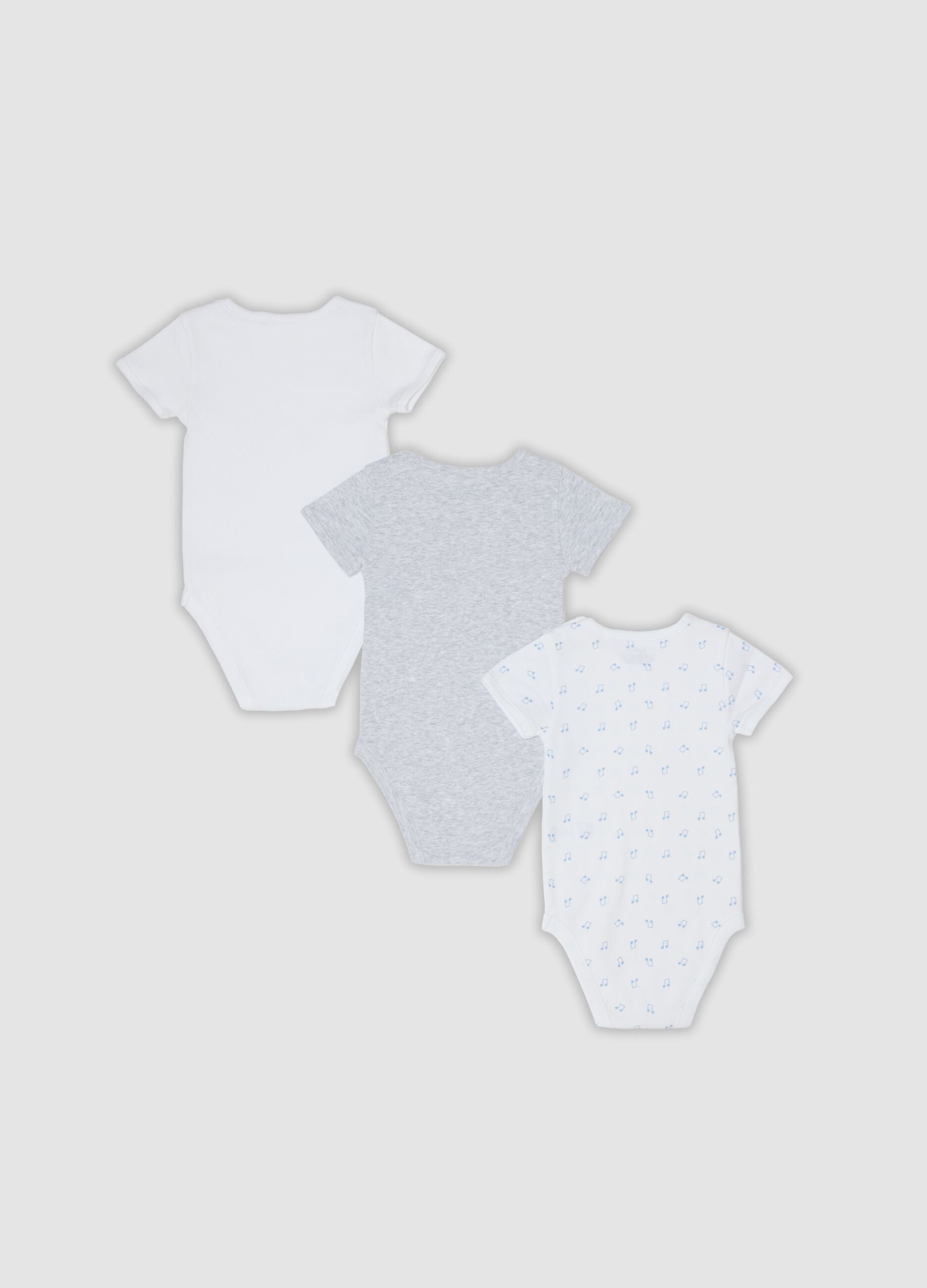 Tripack di body multicolor in puro cotone organico con stampa per neonati