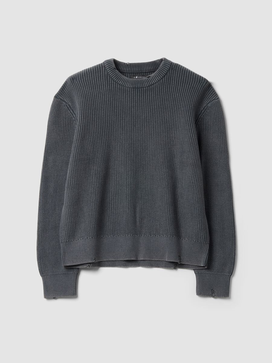 Grey pure cotton ribbed crew-neck jumper, regular fit_4