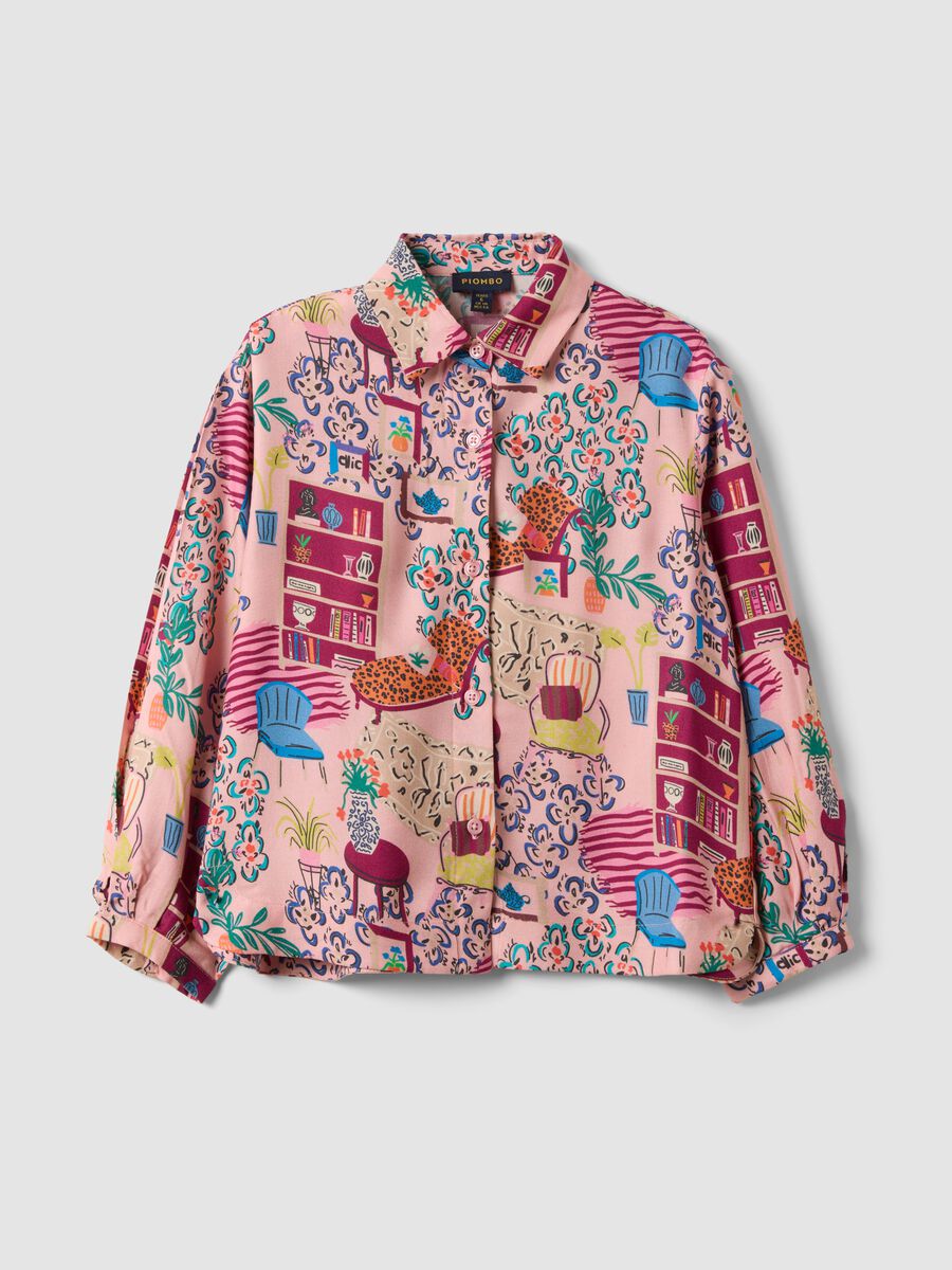 Camicia rosa in pura viscosa con fantasia e colletto classico per bambina_3