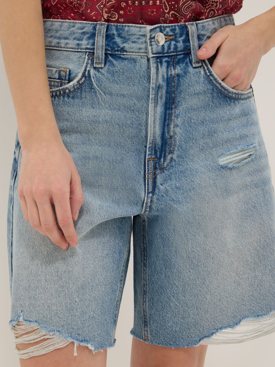 Azurblau Denim reine Baumwollshorts mit geradem Schnitt_3