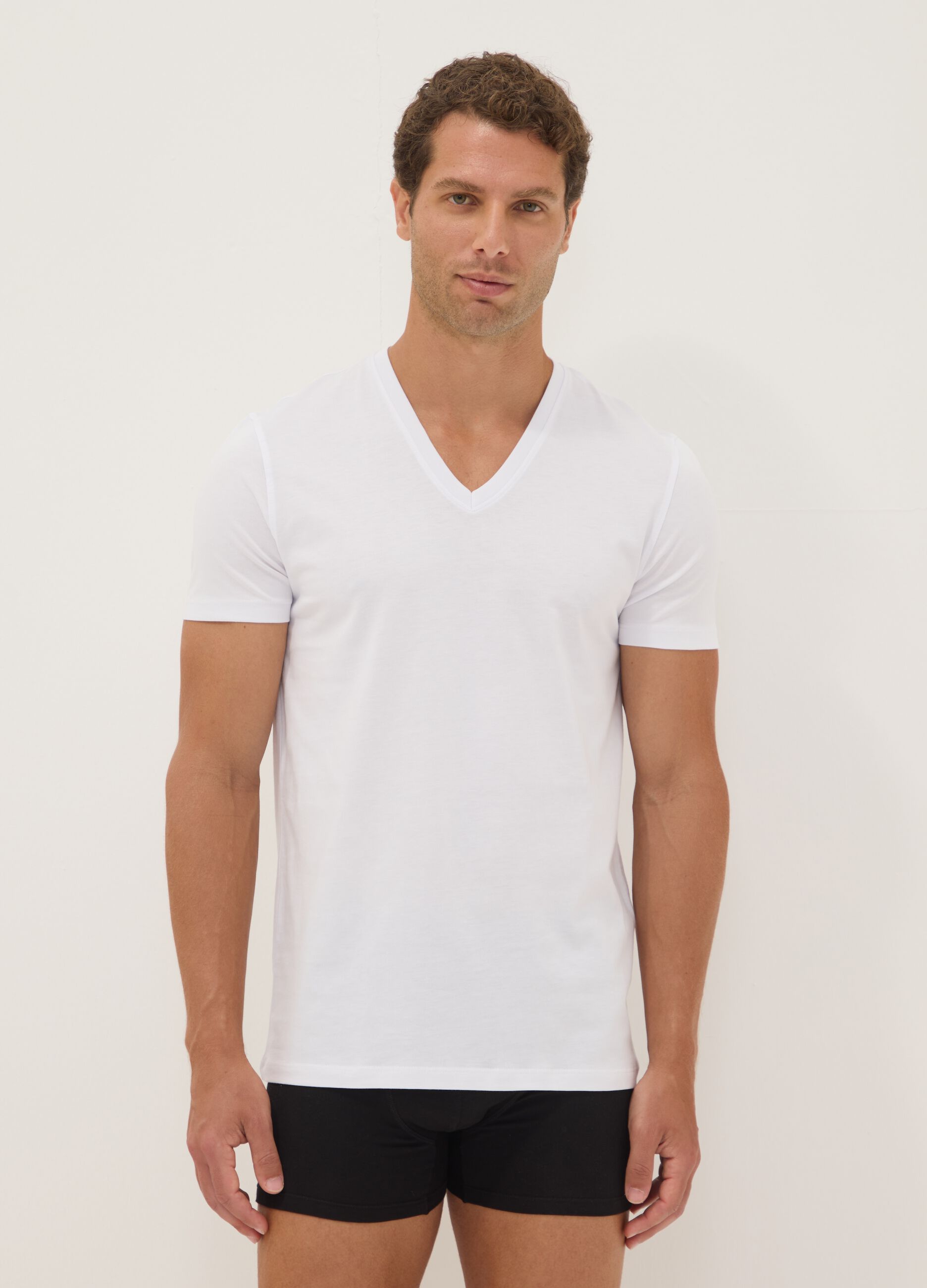 White pure Supima cotton V-neck T-shirt, regular fit