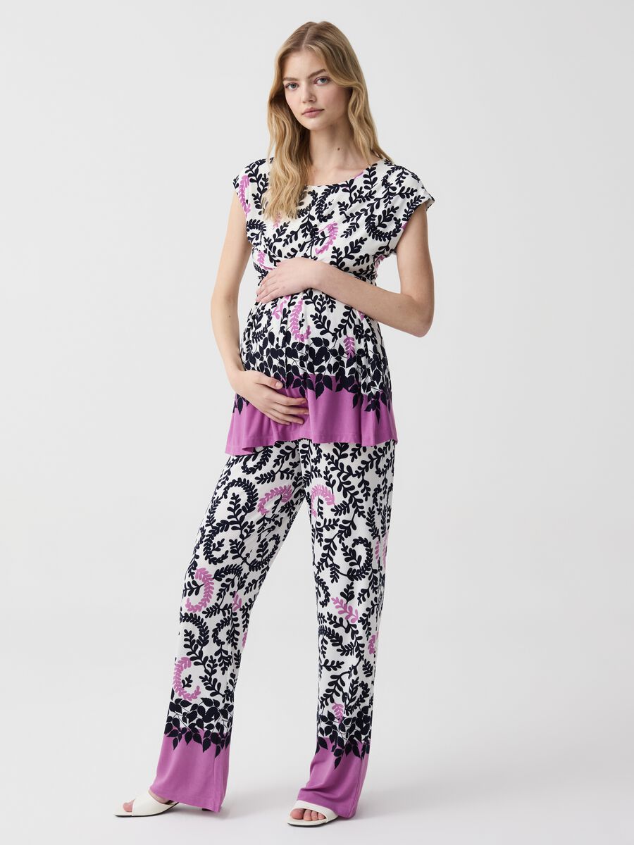 Maternity trousers with foliage print_0