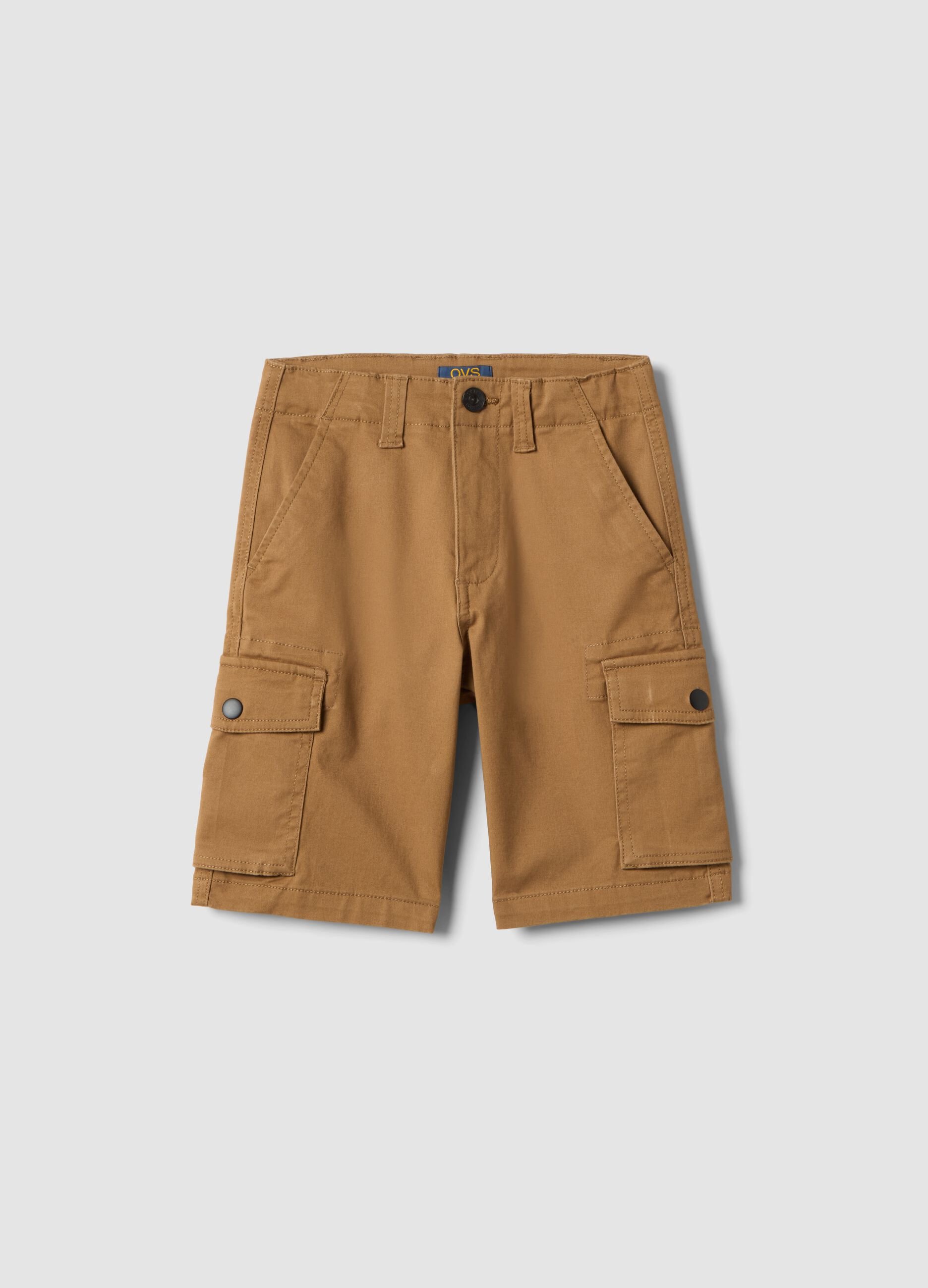Brown stretch cotton oversized fit cargo shorts for kids