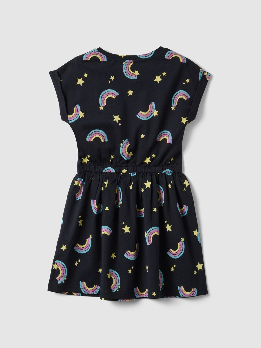 Girls' regular fit black pure cotton dress with rainbows_1