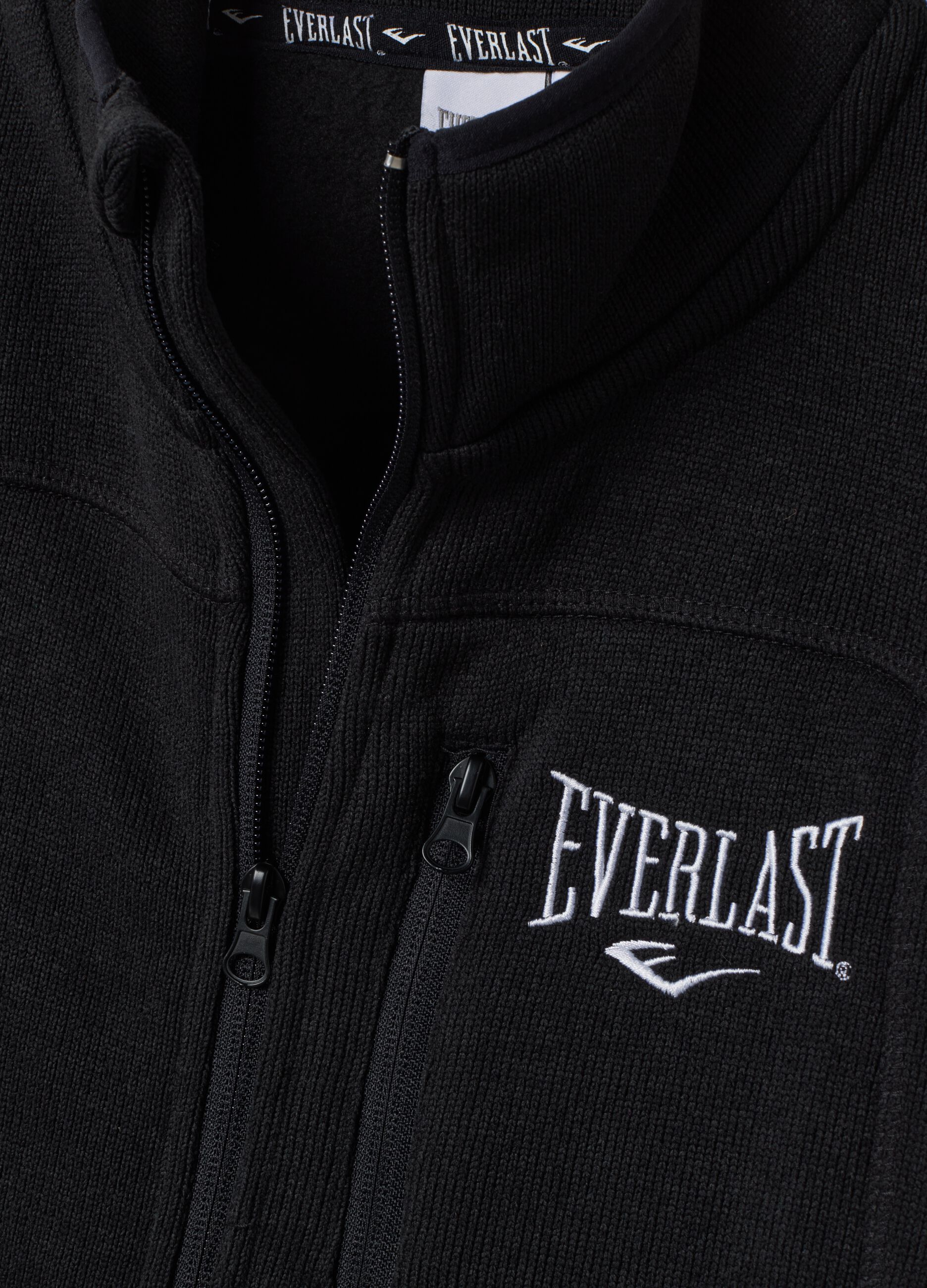 Black full-zip sweatshirt with high collar and Everlast logo