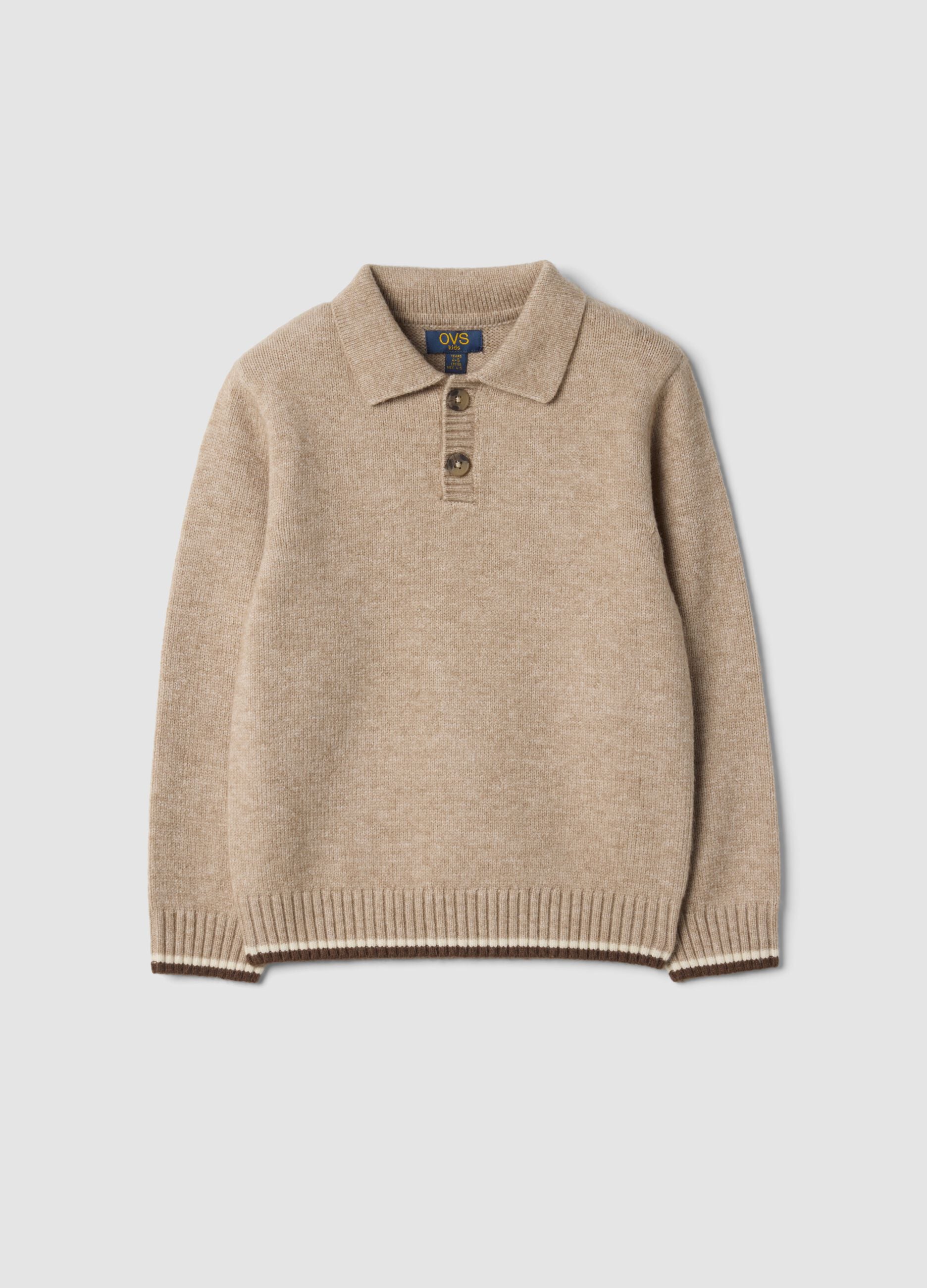 Beiger Regular-Fit-Pullover mit Polokragen und Rippb&uuml;ndchen