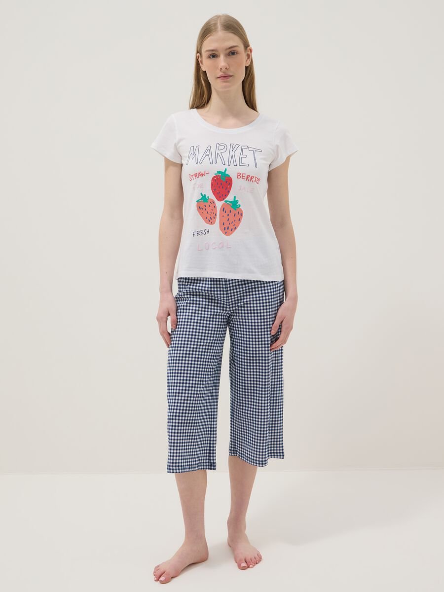 White pure cotton pajama shirt regular fit with strawberries_0