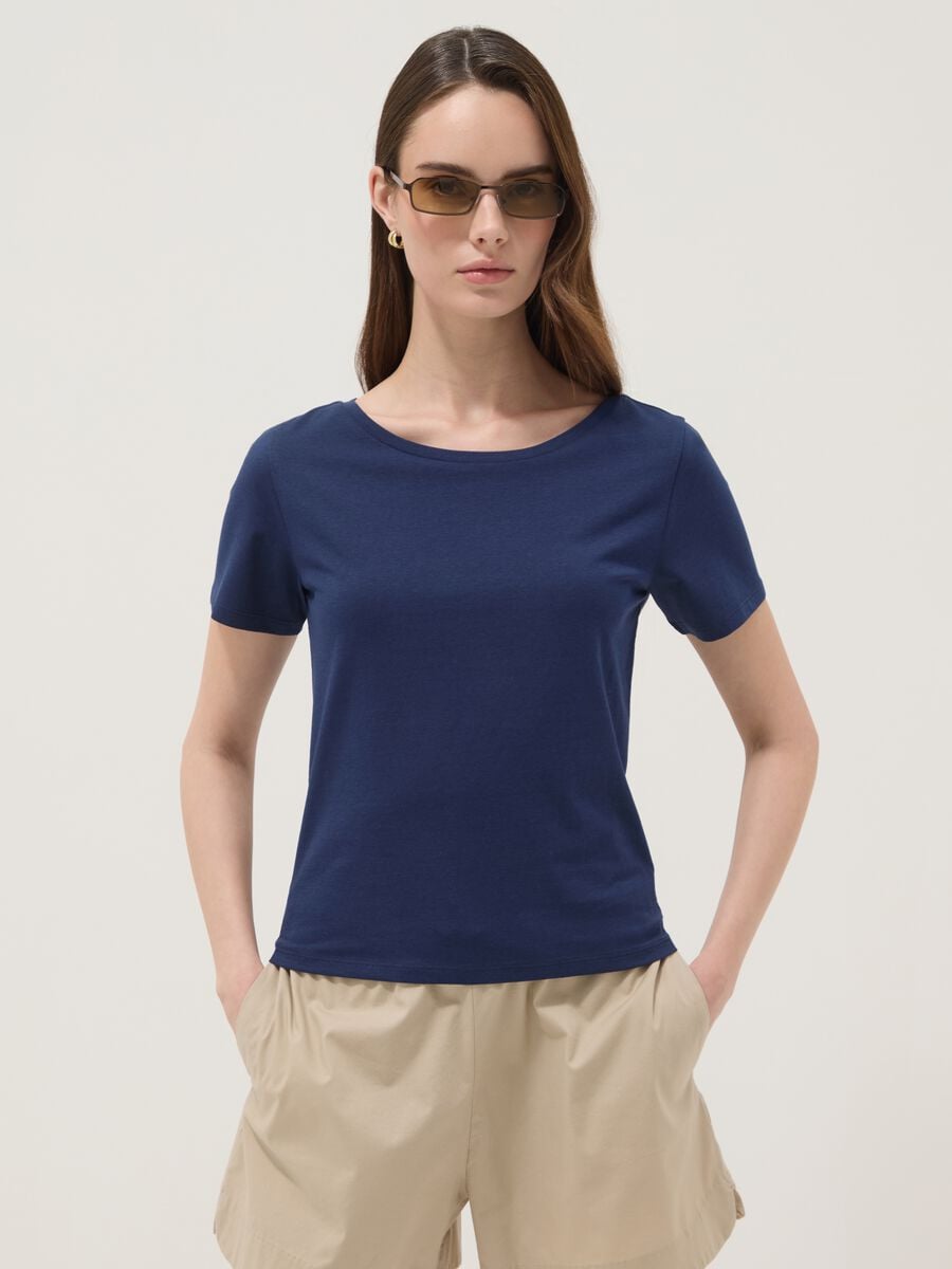 Camiseta azul de algod&oacute;n puro de manga corta_1