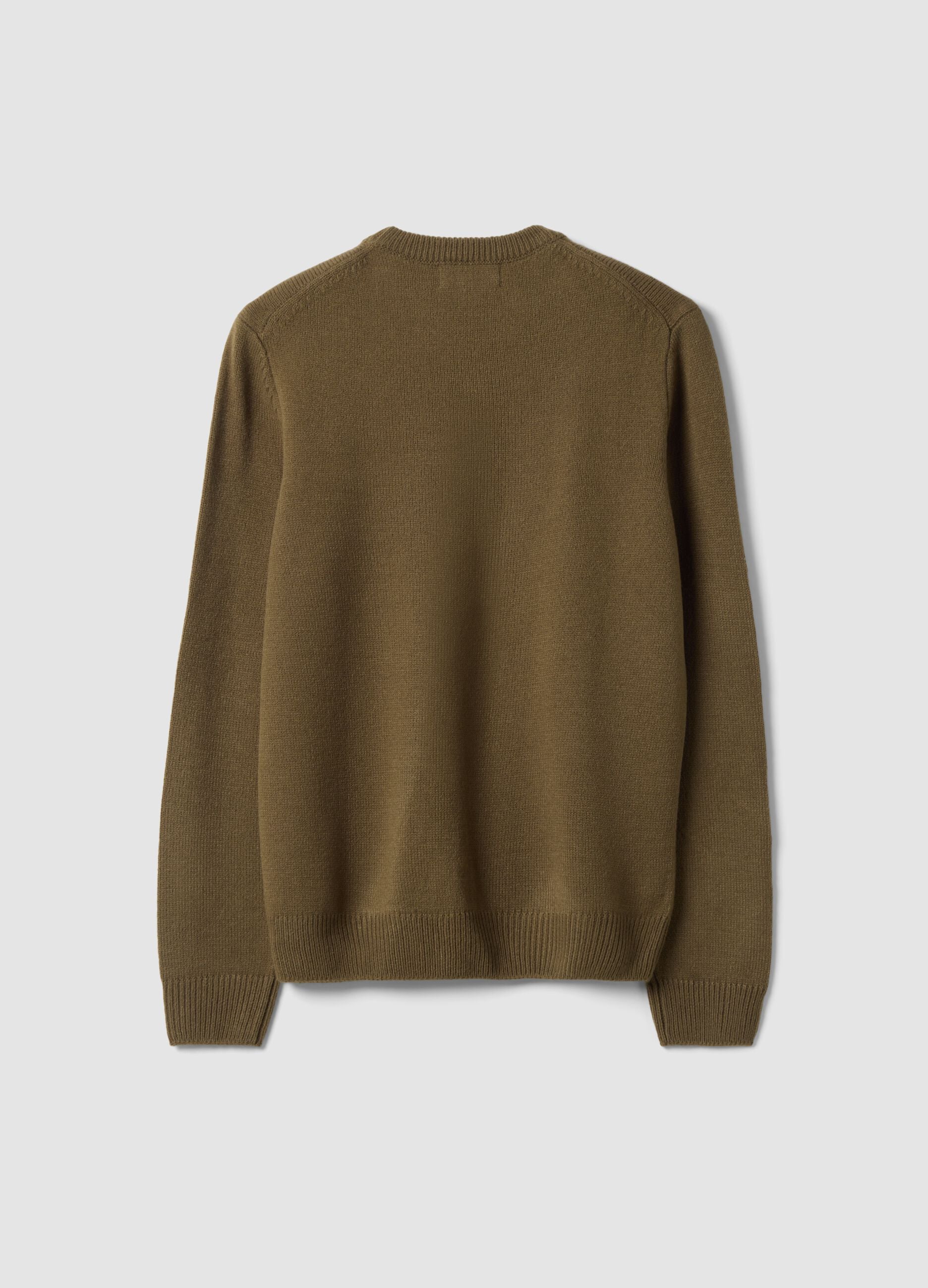 Olive green crew-neck jumper in jersey knit, regular fit