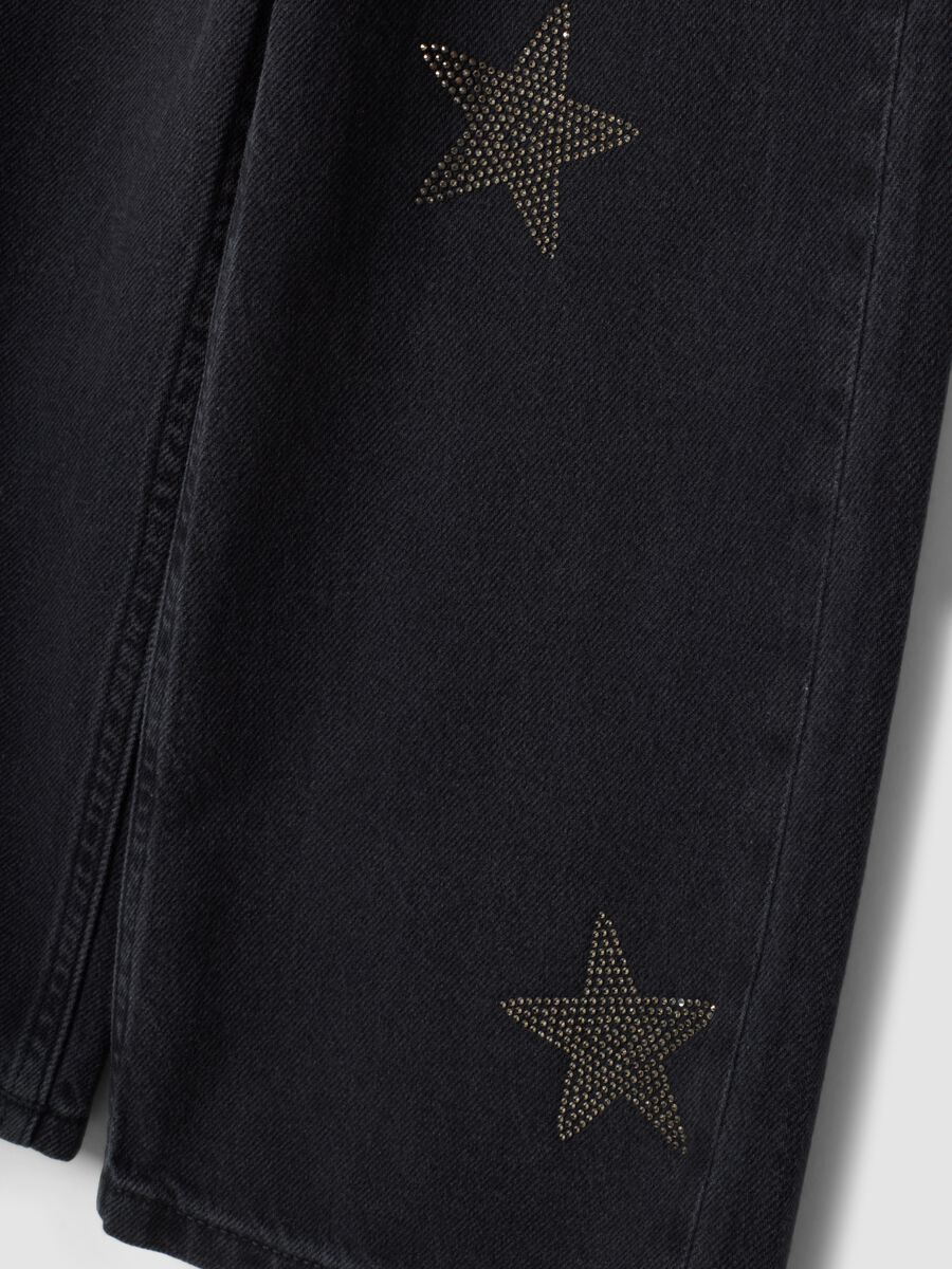 Blue pure cotton wide-leg jeans with stars_6
