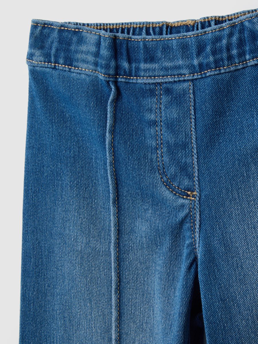 Super wide leg blue stretch denim jeggings for girls_2