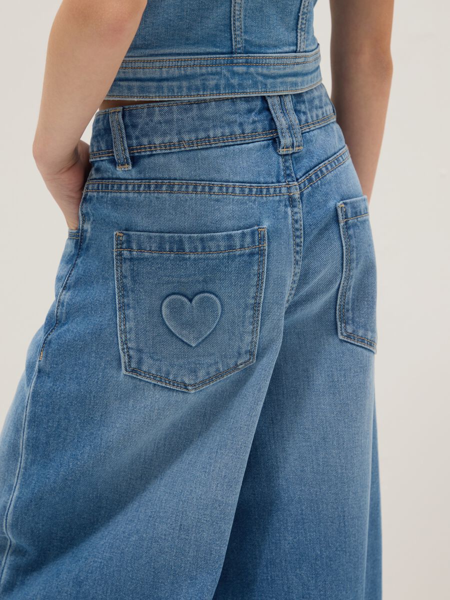 Girls' wide leg denim blue pure cotton jeans_2