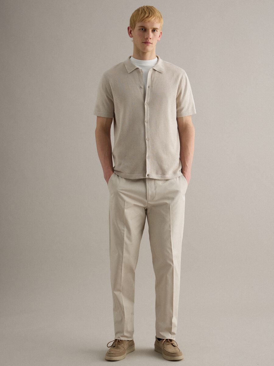 Beige stretch cotton chino trousers regular fit_1