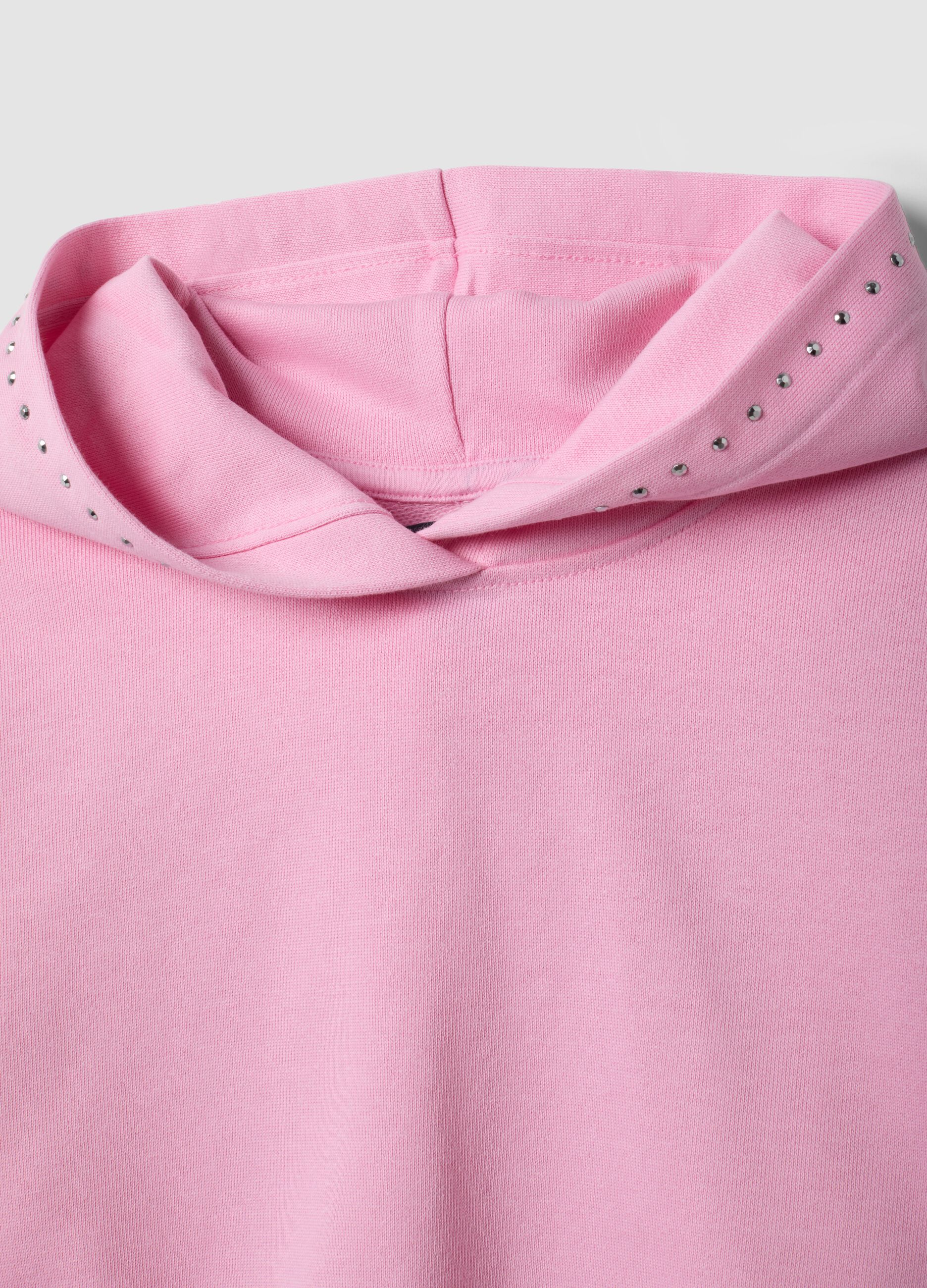 Rosa Hoodie aus reiner Baumwolle mit Strass f&uuml;r M&auml;dchen