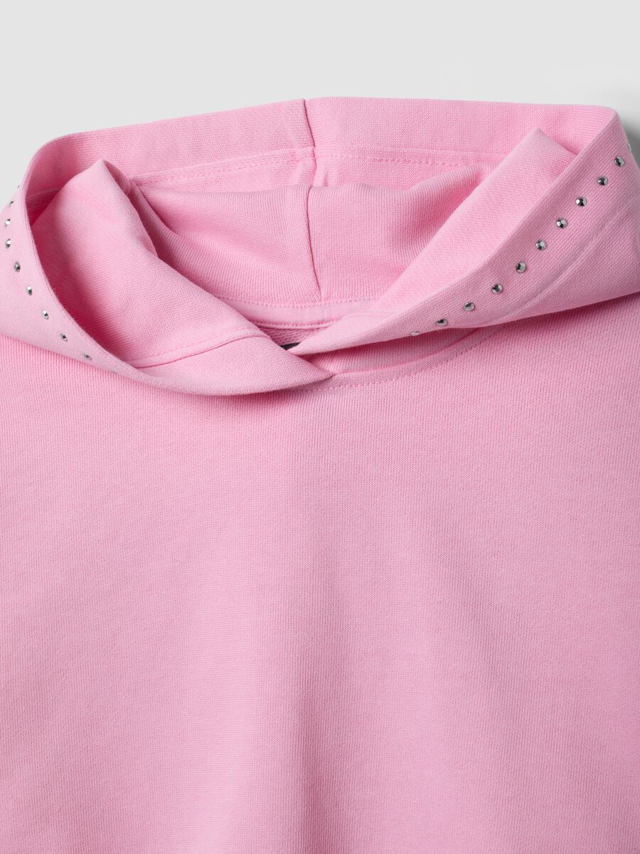 Pink pure cotton hoodie with rhinestones for girls_2