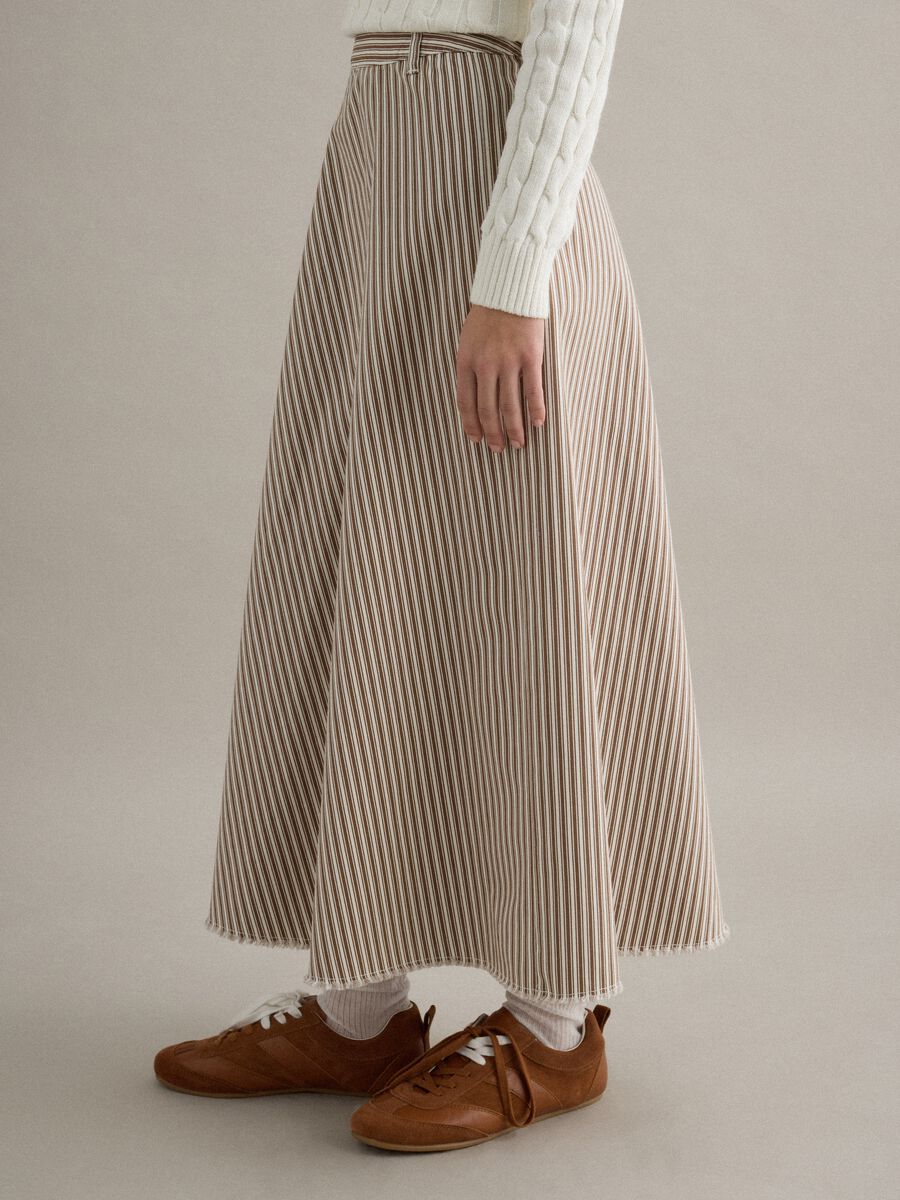 High-waisted skirt in pure cotton with multicolour stripes_3