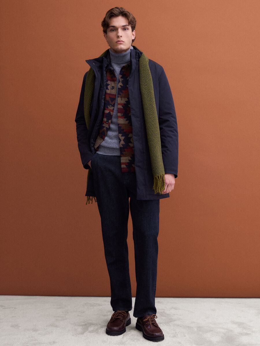 Blue padded regular-fit coat with high neck_2