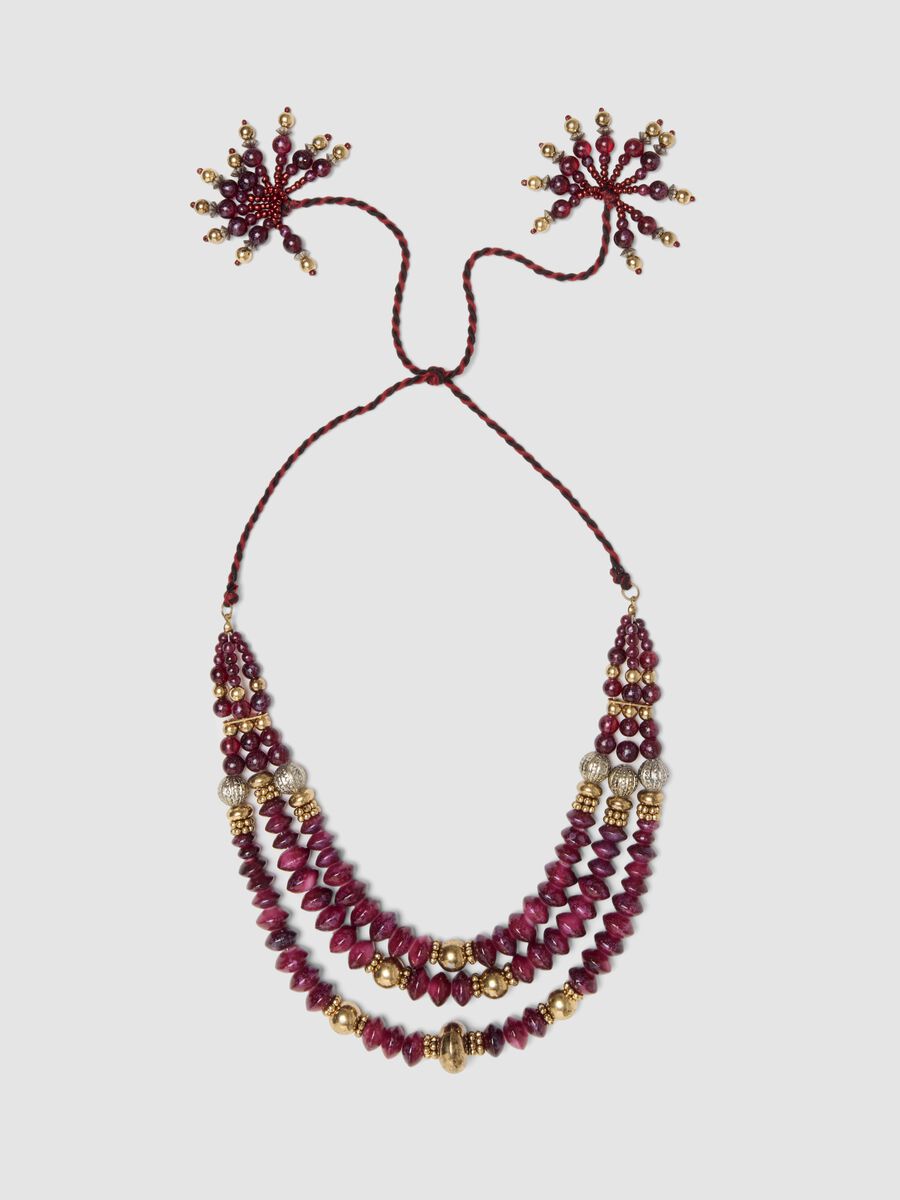 Collana viola vinaccia a tre fili con perline_0
