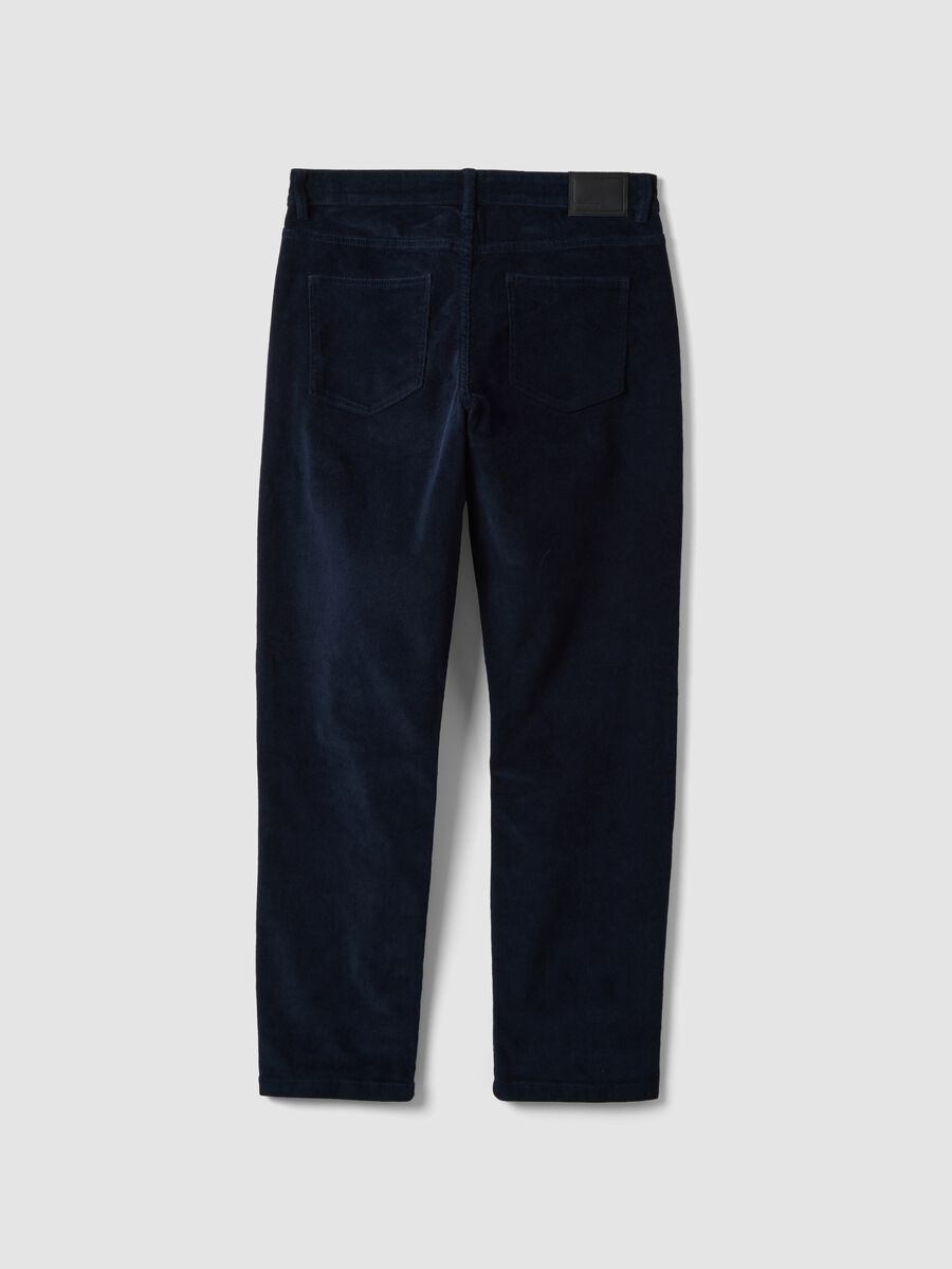 Pantaloni blu in cotone elasticizzato a coste slim fit_2