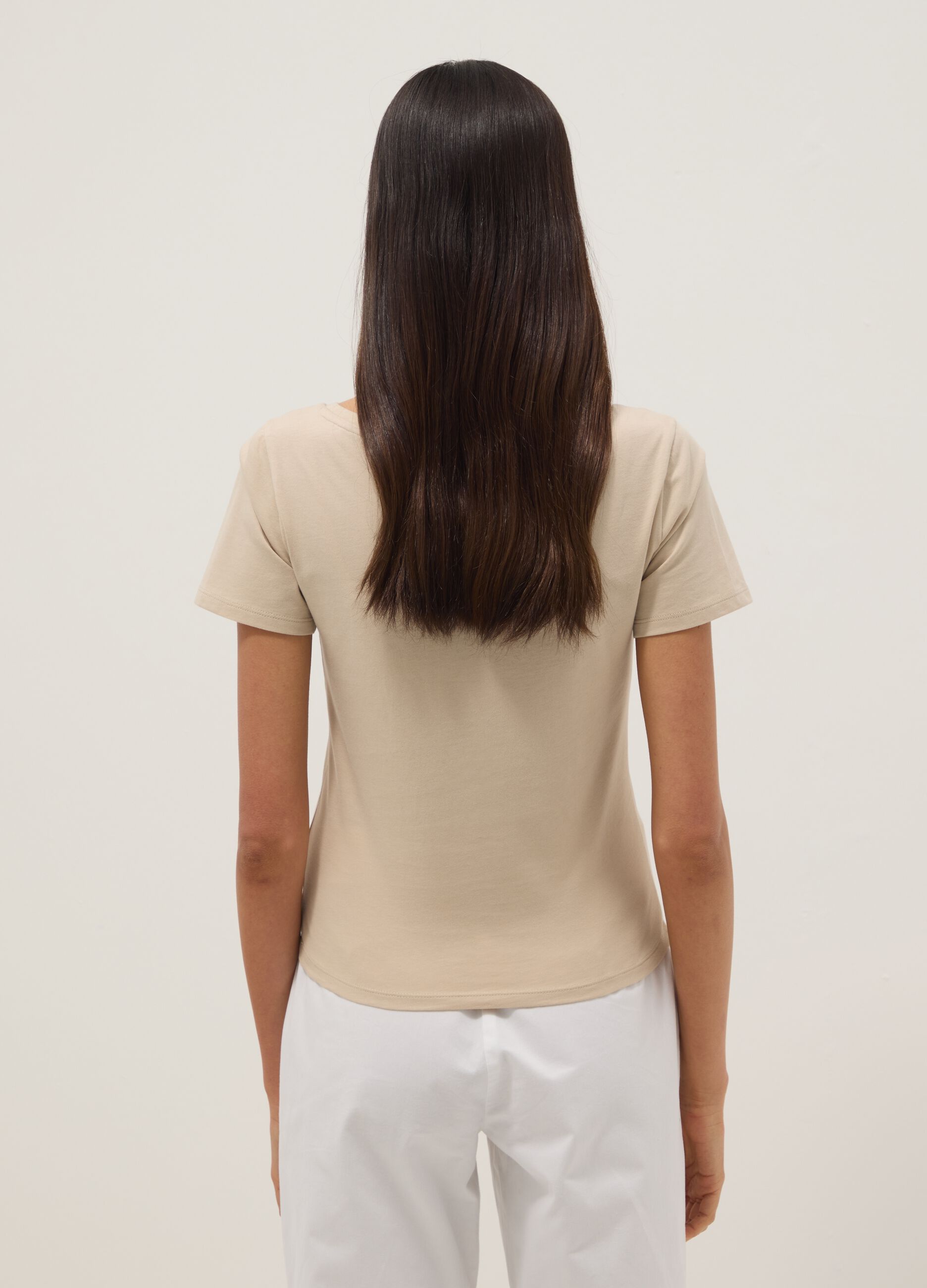 Beige short-sleeved pure cotton T-shirt