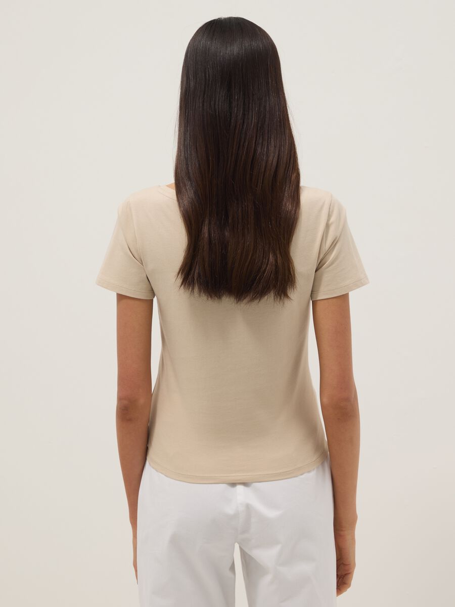 Beige short-sleeved pure cotton T-shirt_3