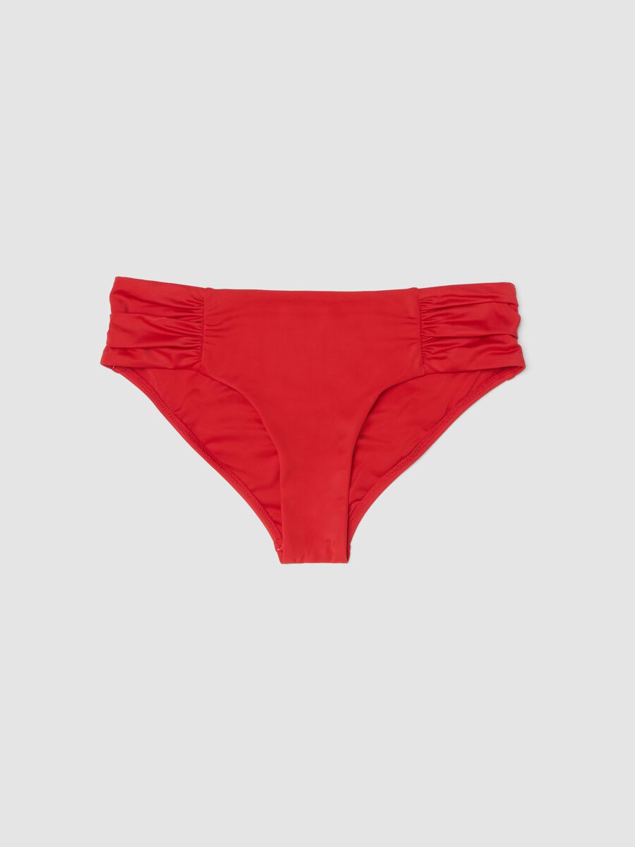 Red bikini bottoms in stretch fabric with ruched details, regular fit_0