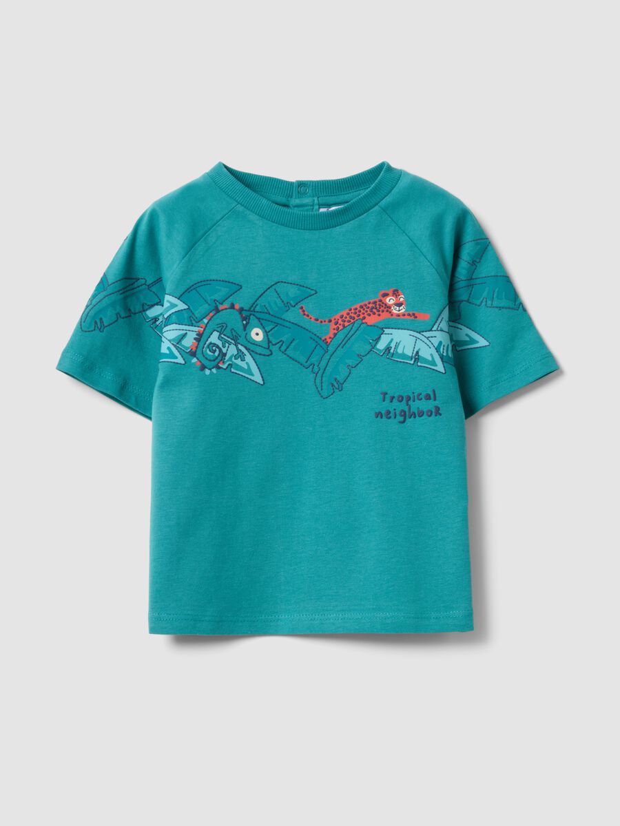 Blue pure cotton short-sleeve T-shirt for baby boy, oversized fit_0