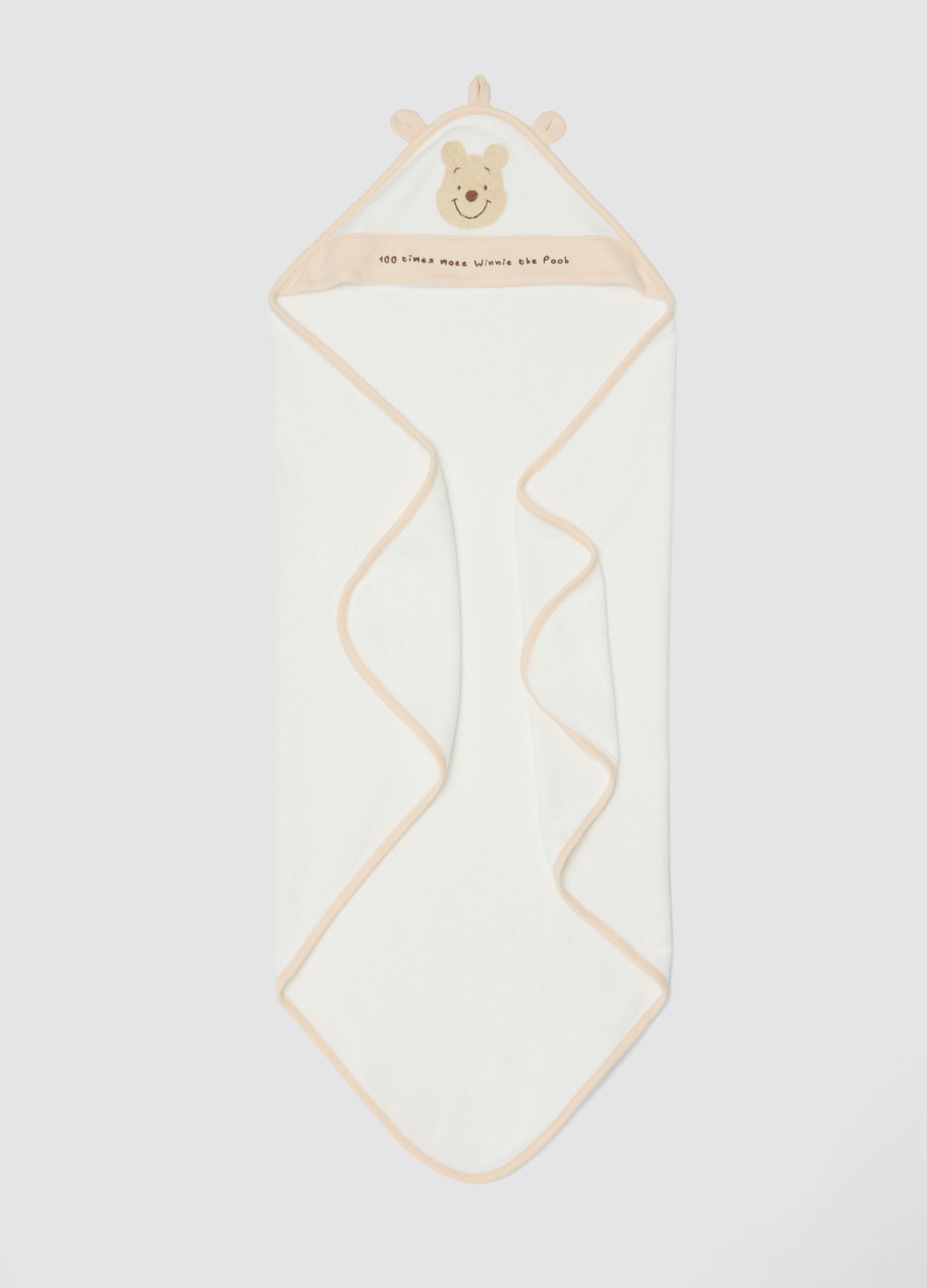 White organic cotton-blend hooded baby towel with Winnie the Pooh theme