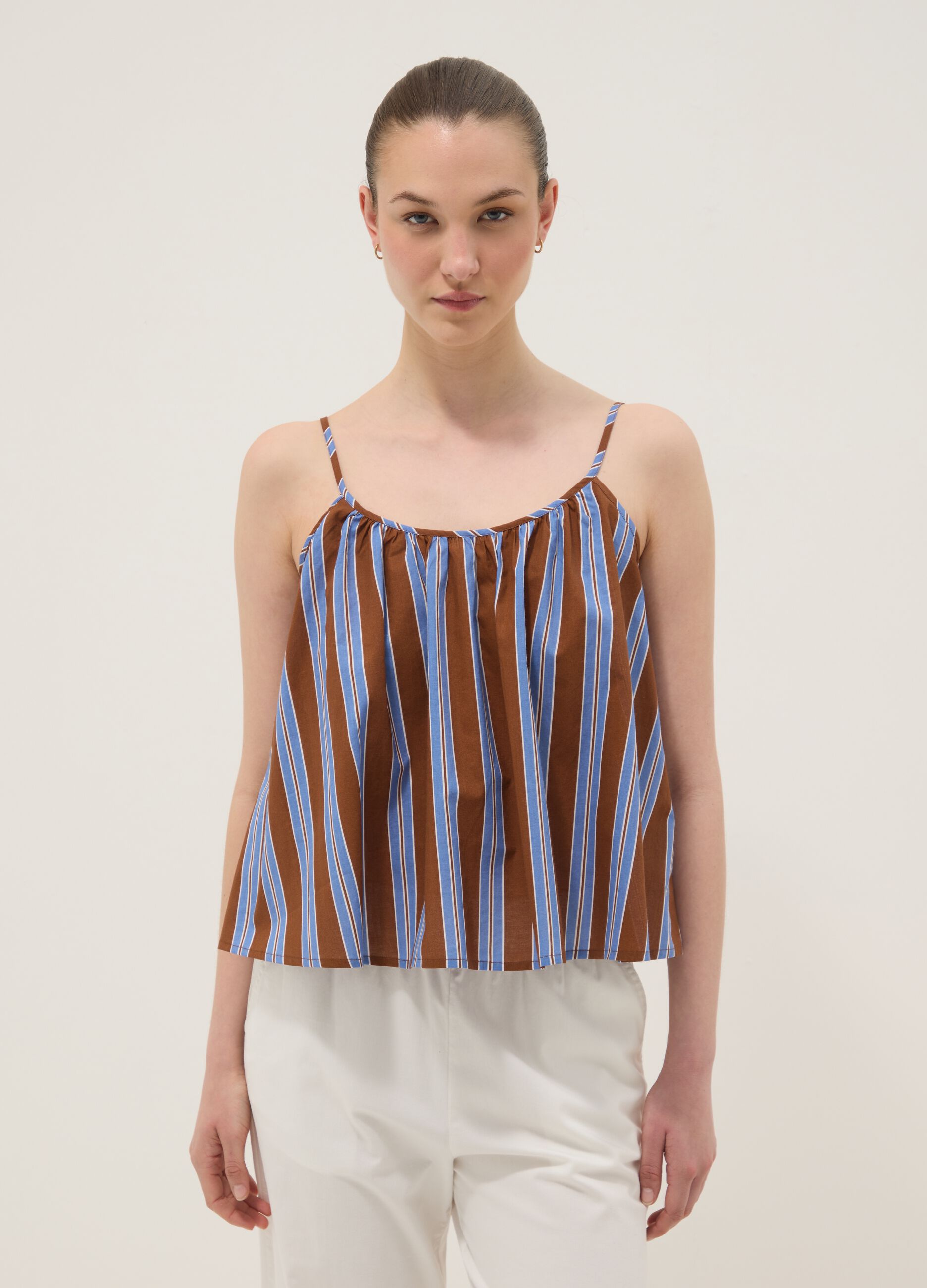 Brown striped pure cotton top