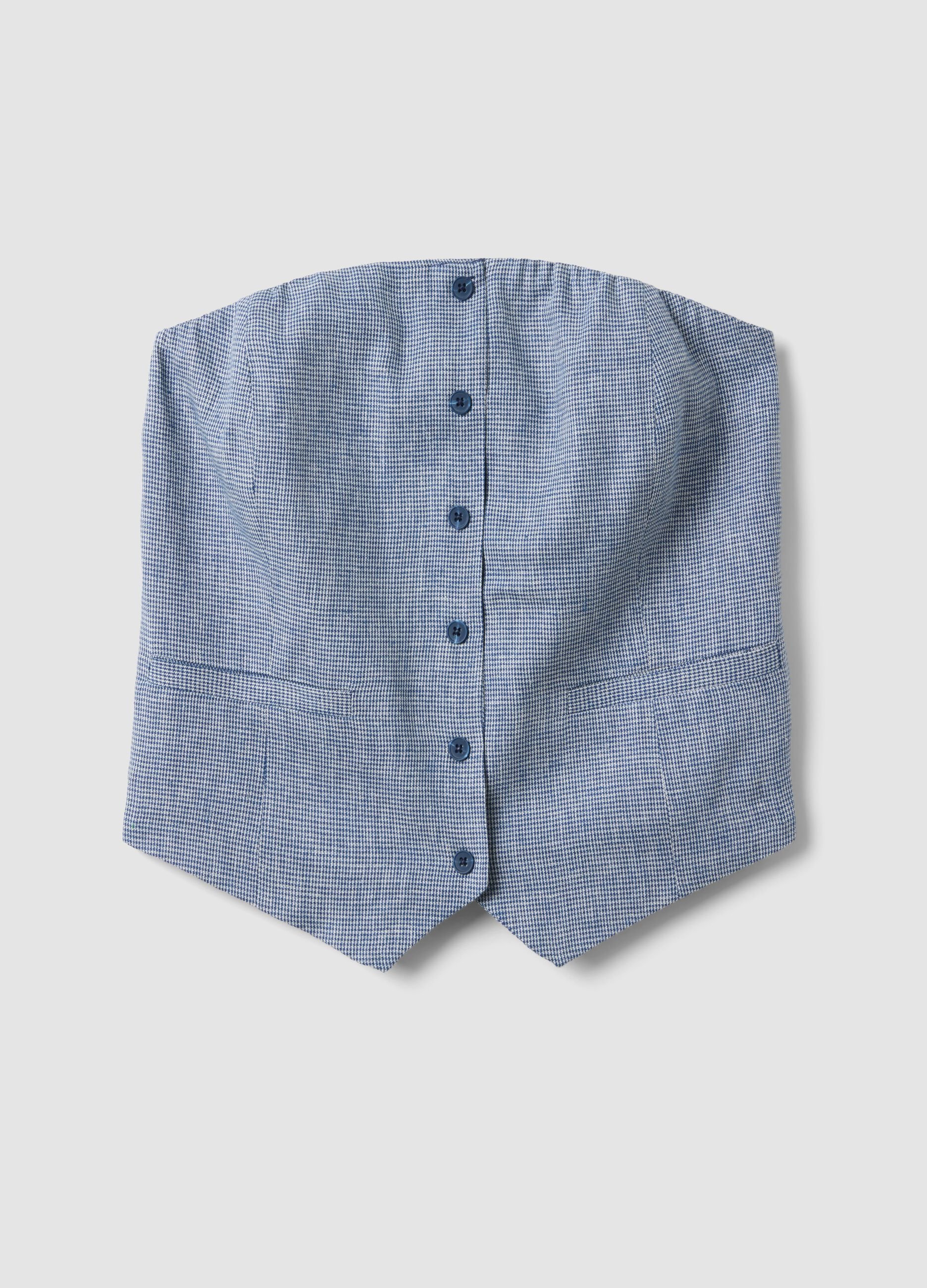 Slim-Fit Korsett aus Leinenmix mit weiss-blauem Karomuster