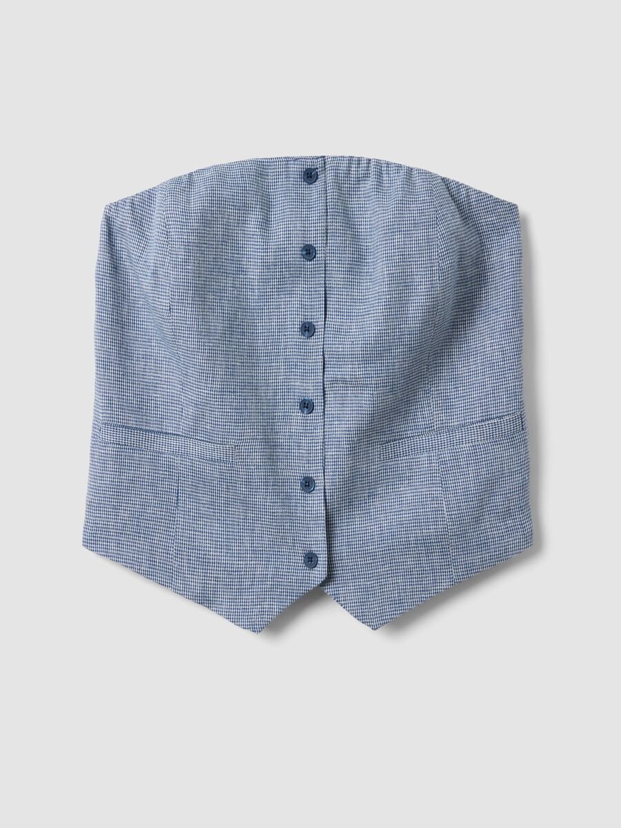 Slim-Fit Korsett aus Leinenmix mit weiss-blauem Karomuster_4